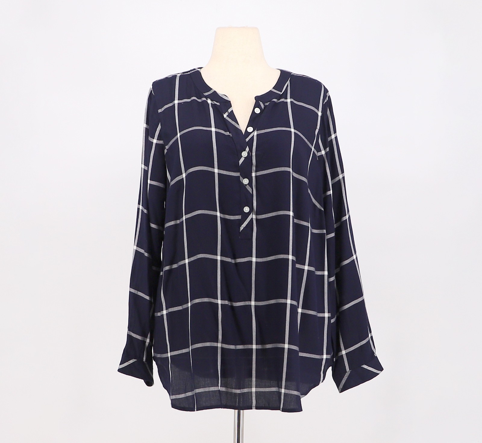 NWT TALBOTS Banded Collar Popover Indigo Plaid Size 1X NWT TALBOTS Banded Collar Popover Indigo Plaid Size 1X