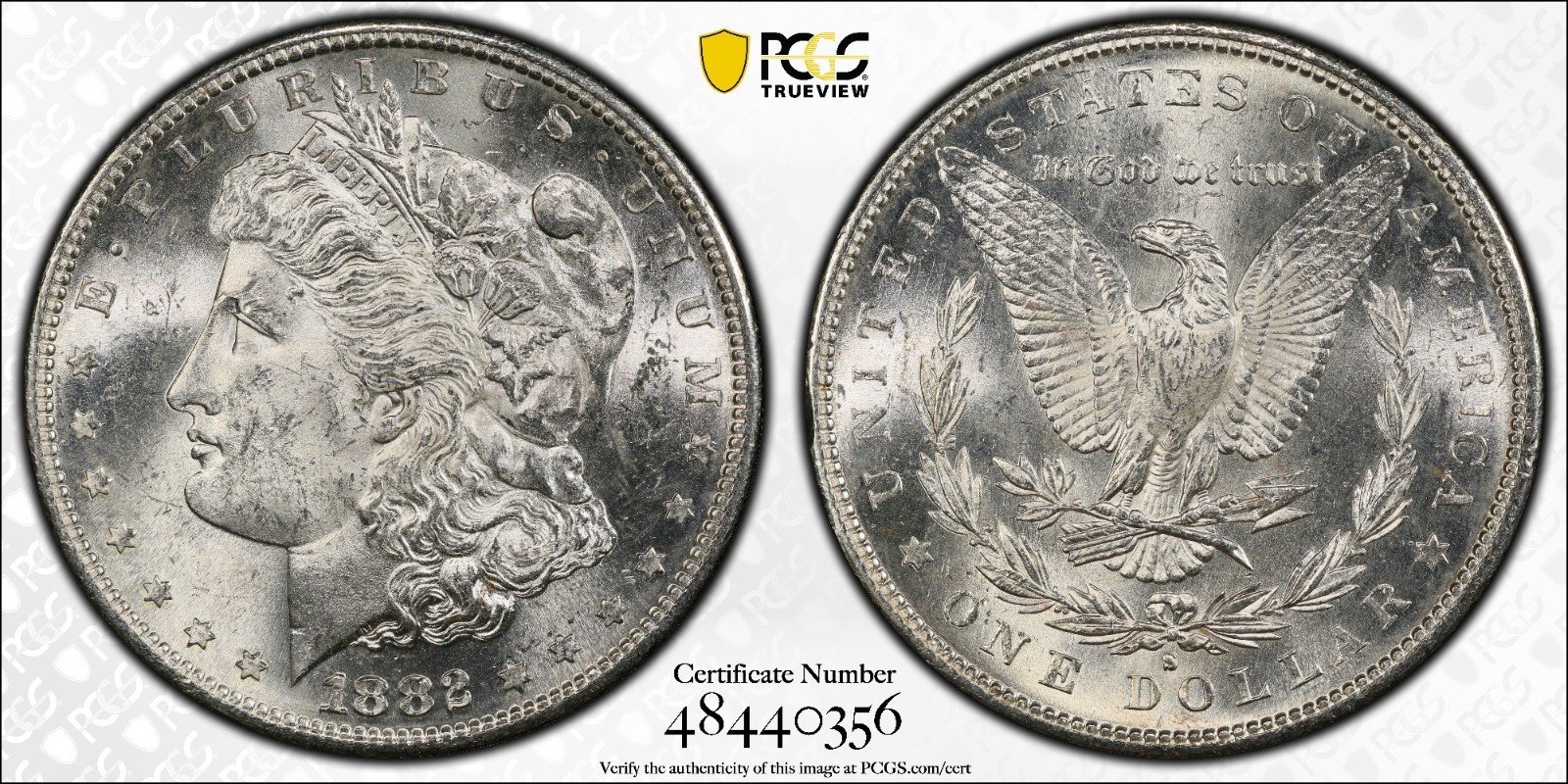 1882-S Morgan Silver Dollar PCGS MS63 Gold Shield Certified San Francisco Mint 1882-S Morgan Silver Dollar PCGS MS63 Gold Shield Certified San Francisco Mint