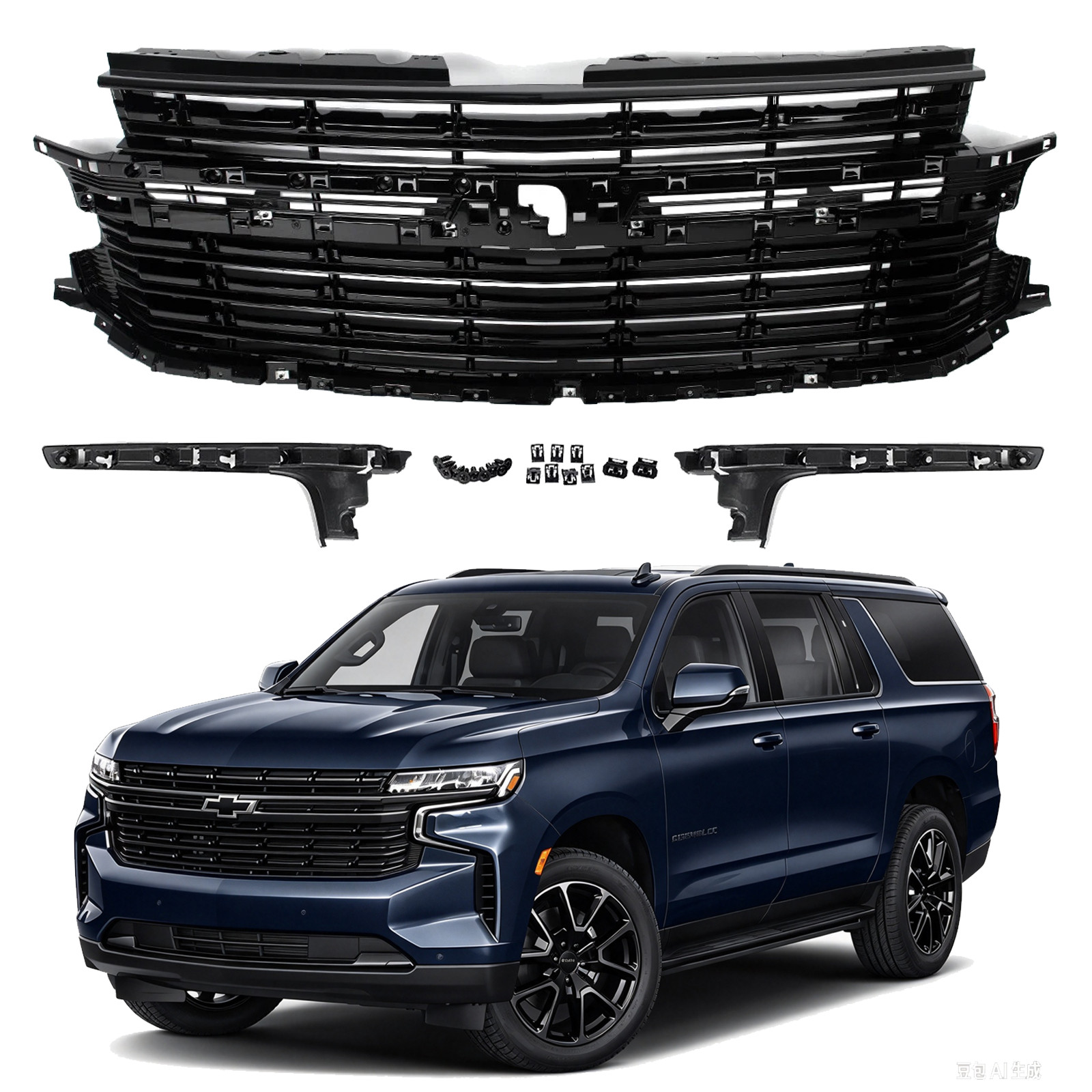 Gloss Black Front Bumper Grille Grill Fit For Chevrolet Tahoe Suburban 2021-2024