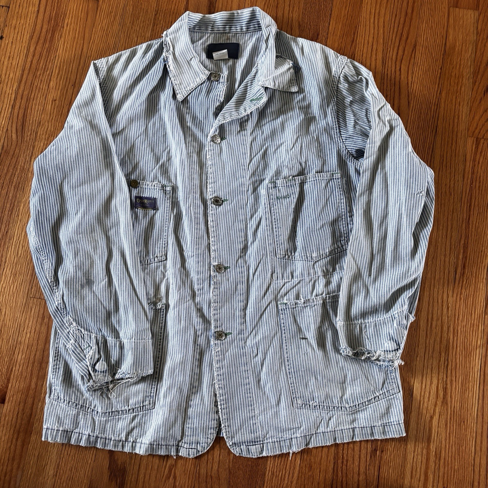 Vintage 50s 60s Osh Kosh B’gosh Denim Chore Railroad Jacket Thrashed Selvedge 44 Vintage 50s 60s Osh Kosh B’gosh Denim Chore Railroad Jacket Thrashed Selvedge 44