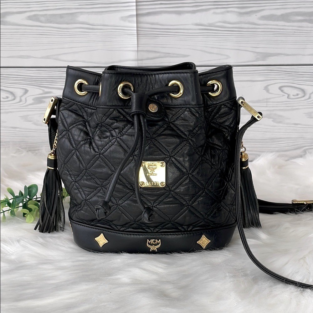 MCM Black Quilted Leather Bucket Bag