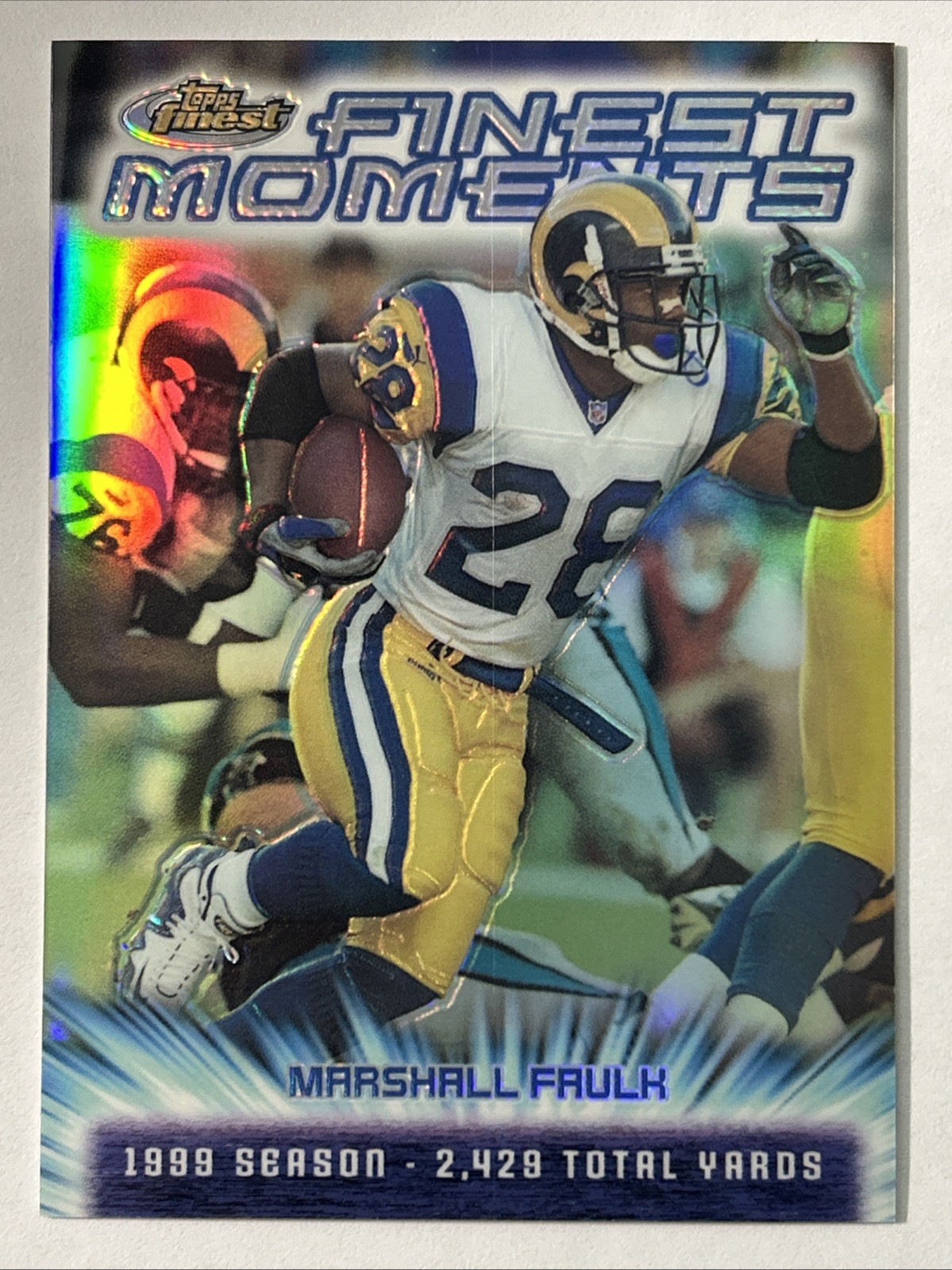 2000 Topps Finest Moments Refractor, Marshall Faulk, Card #FM10
