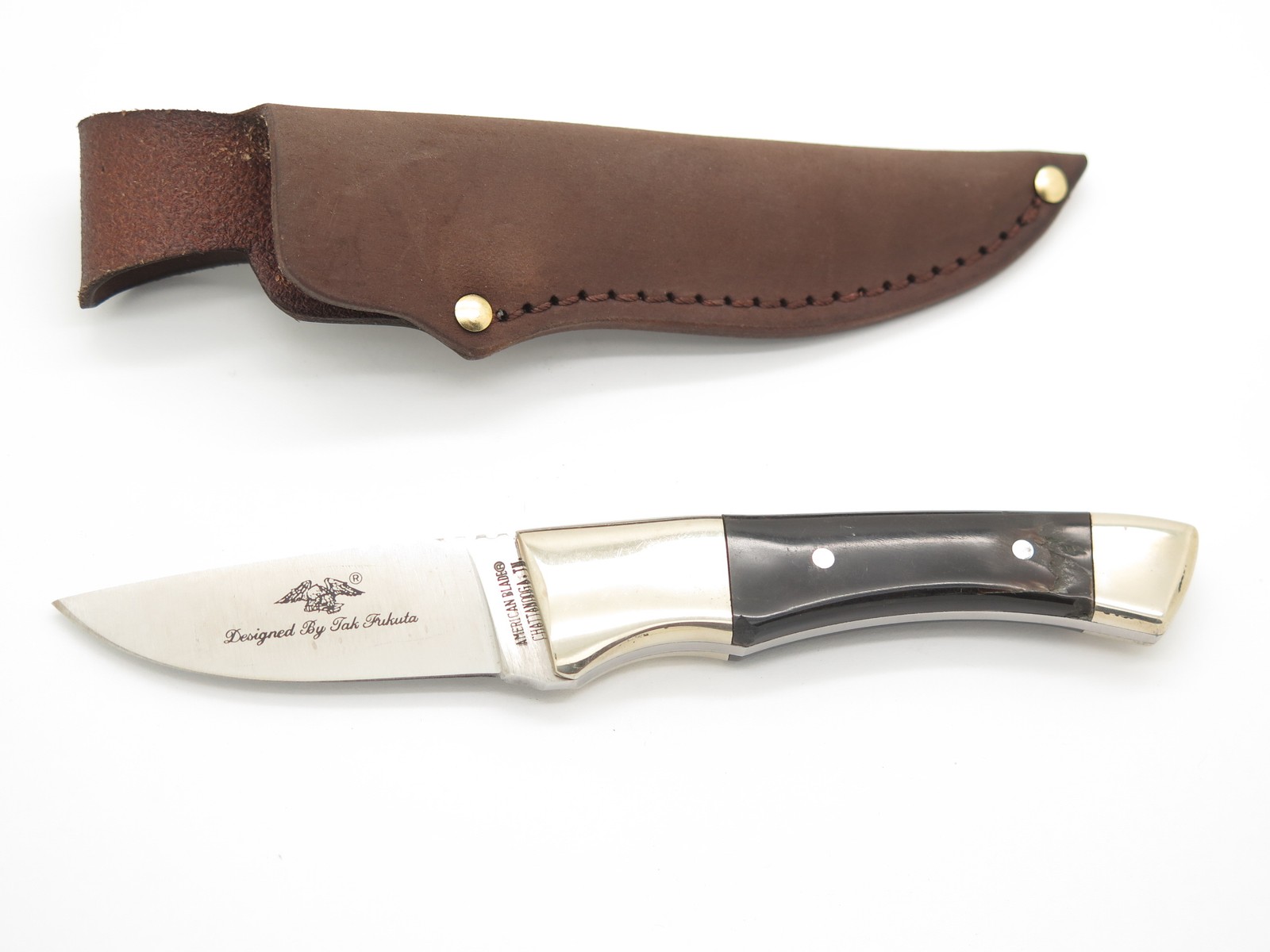 Vtg Parker American Blade Seki Japan Fukuta AUS6 Buffalo Fixed Dagger Knife Chip Vtg Parker American Blade Seki Japan Fukuta AUS6 Buffalo Fixed Dagger Knife Chip