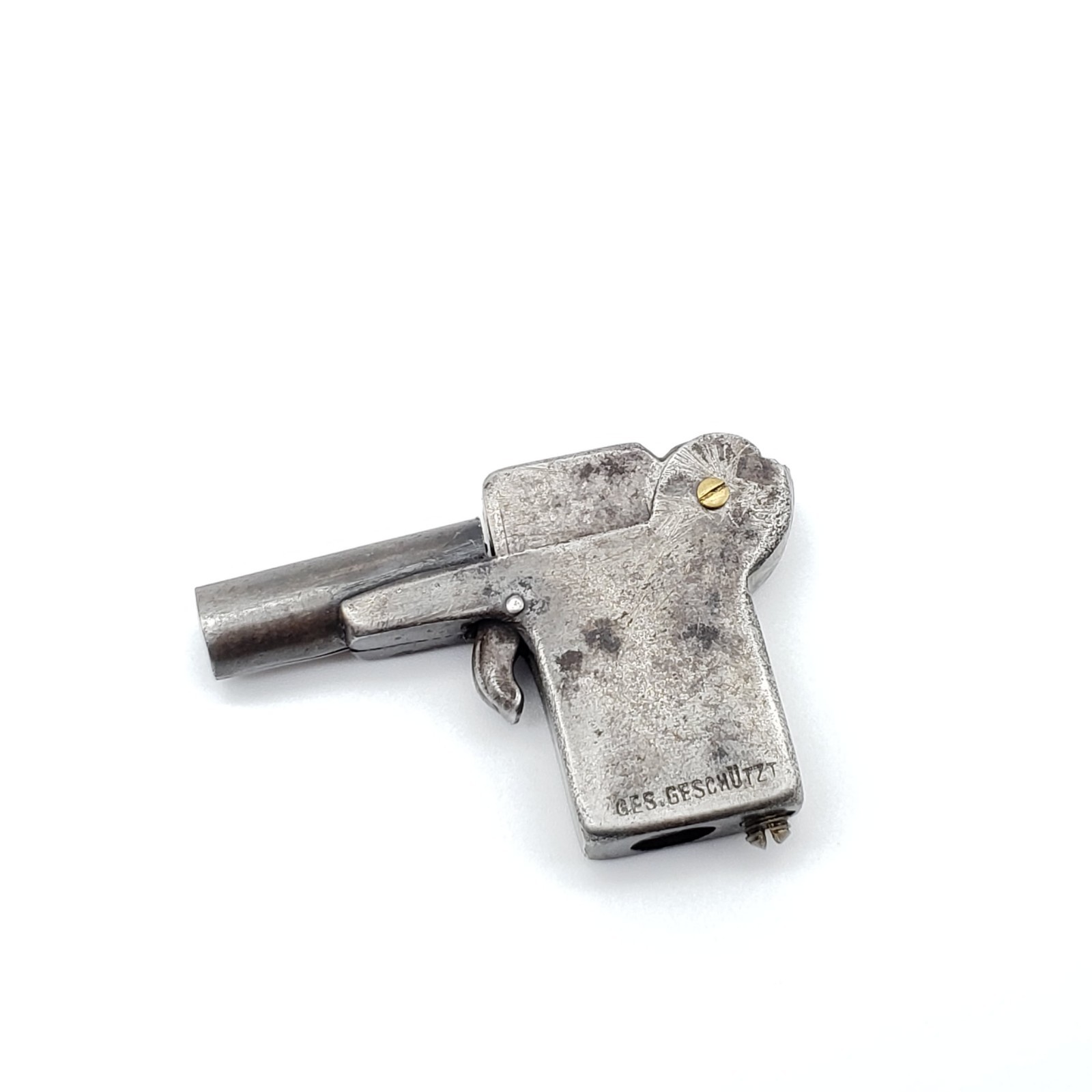 Antique German Pistol Shaped Semi-Automatic Petrol Lighter Ges. Geschutzt