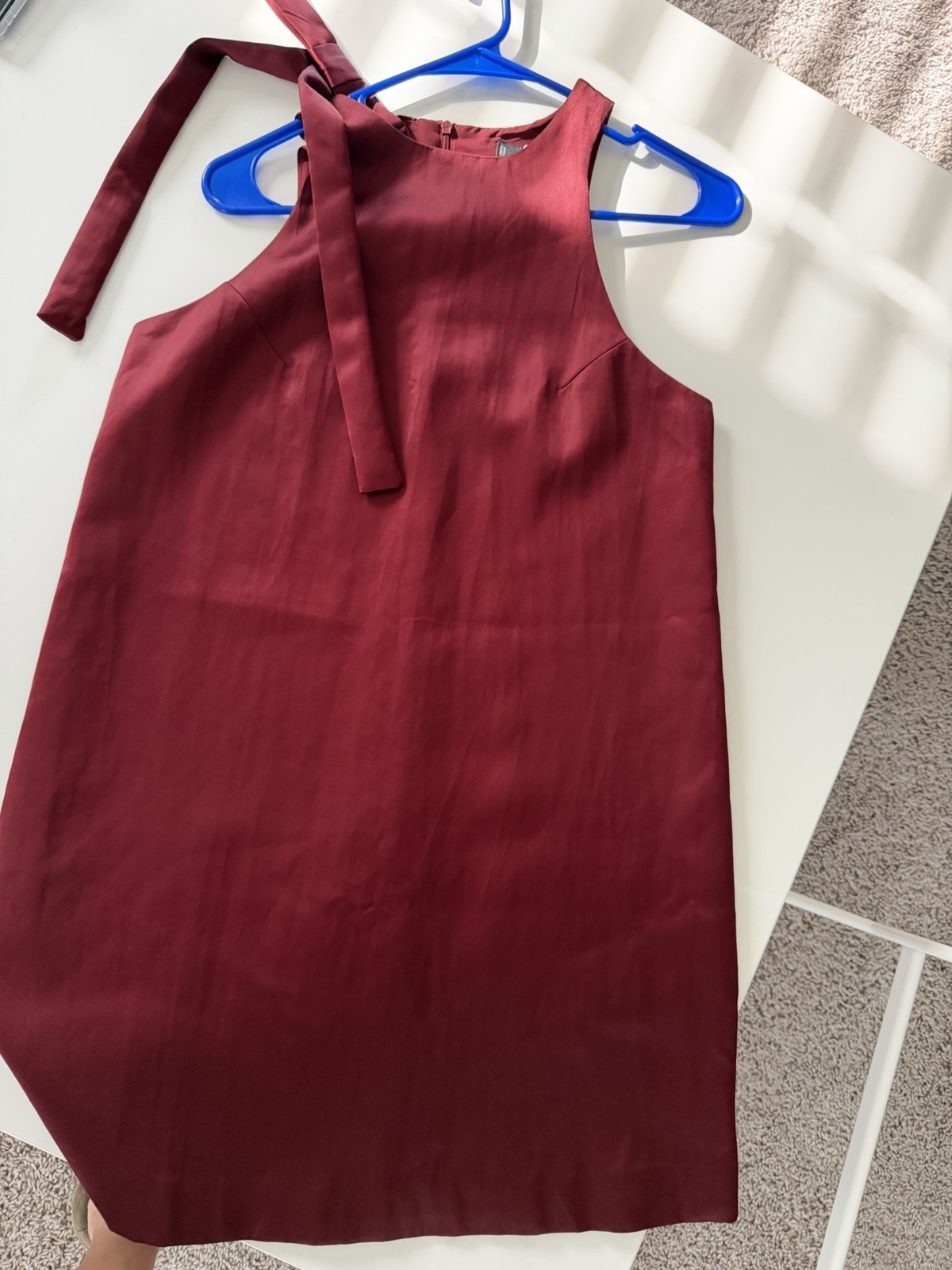 MNG Mango Burgundy Solid Scoop Neck Sleeveless Shift Dress Pockets XS MNG Mango Burgundy Solid Scoop Neck Sleeveless Shift Dress Pockets XS