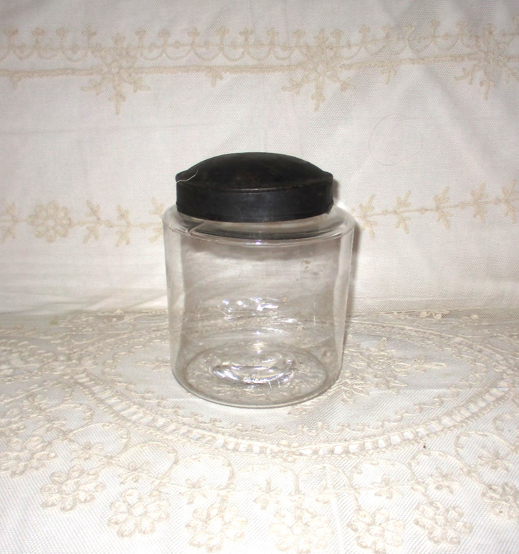 Early Blown Primitive 19th Century Pantry Jar W/ Tin Cover Pontil Early Blown Primitive 19th Century Pantry Jar W/ Tin Cover Pontil