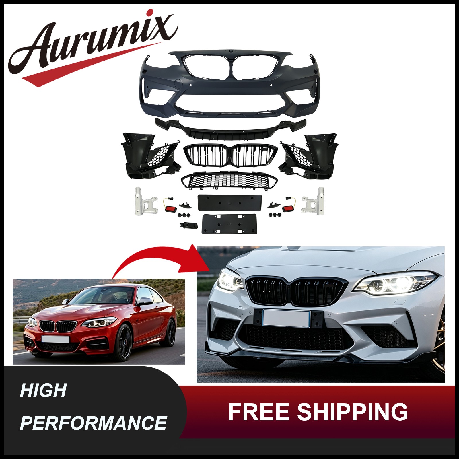 For 2014-2019 BMW 2 Series F22 Modified to M2 CS Style Front Bumper Cover Kit For 2014-2019 BMW 2 Series F22 Modified to M2 CS Style Front Bumper Cover Kit