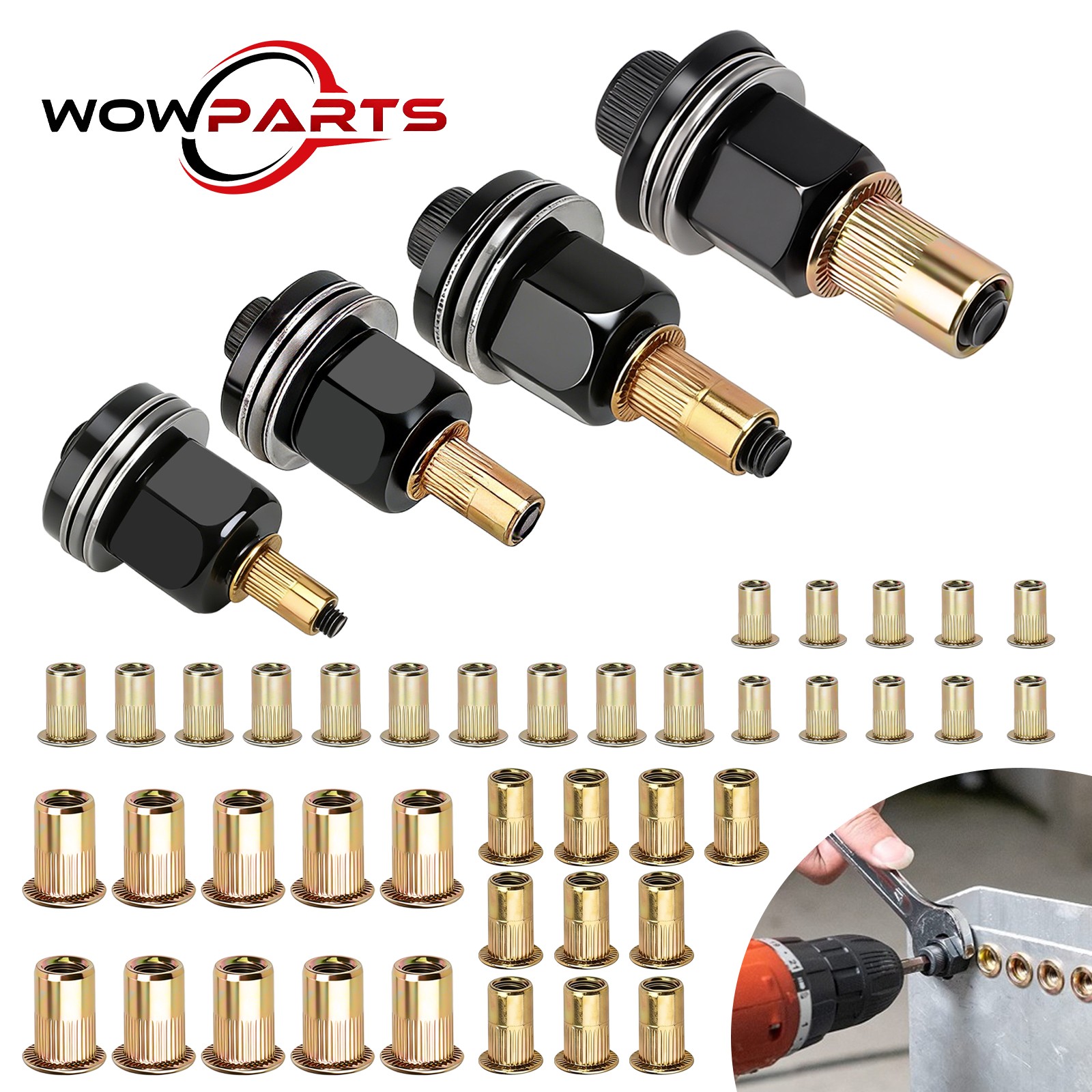 44pcs Manual Rivet Nut Tool Kit M3-M6 Carbon Steel Nutsert Set for Drill Wrench 44pcs Manual Rivet Nut Tool Kit M3-M6 Carbon Steel Nutsert Set for Drill Wrench