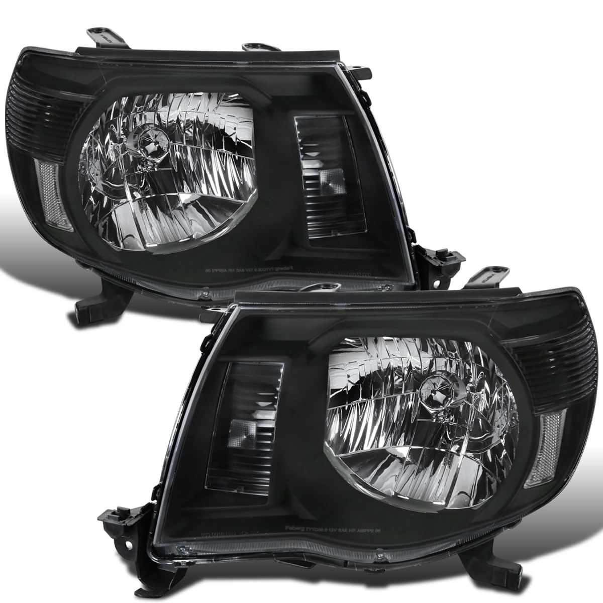 - Fits 2005-2011 Toyota Tacoma Halogen Headlights Pair | Black
