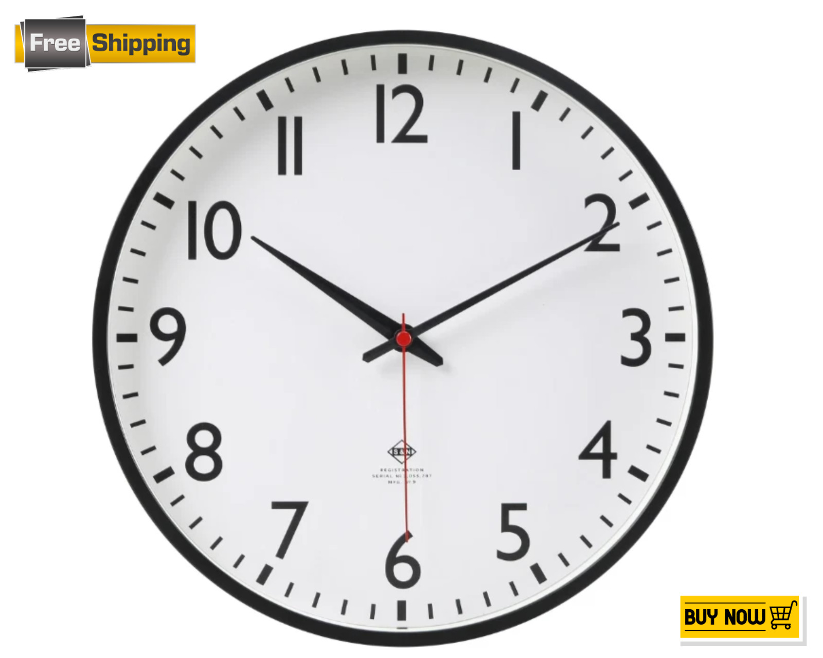 Mainstays 11.5” Quartz Black & White Schoolhouse Wall Clock - 