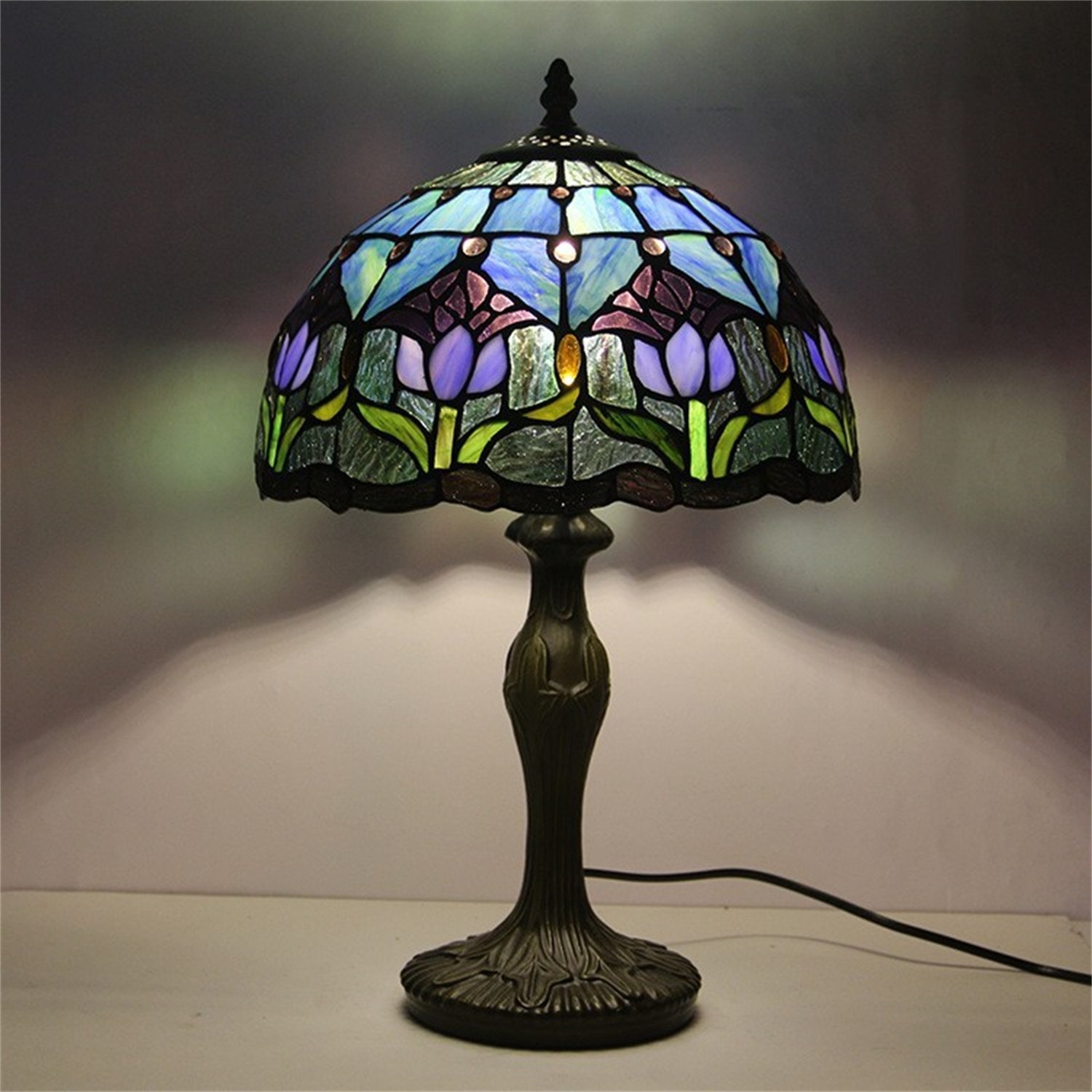 Blue Tulip Style Tiffany Table Lamp Stained Glass Desk Light for Home Decor 18 Blue Tulip Style Tiffany Table Lamp Stained Glass Desk Light for Home Decor 18