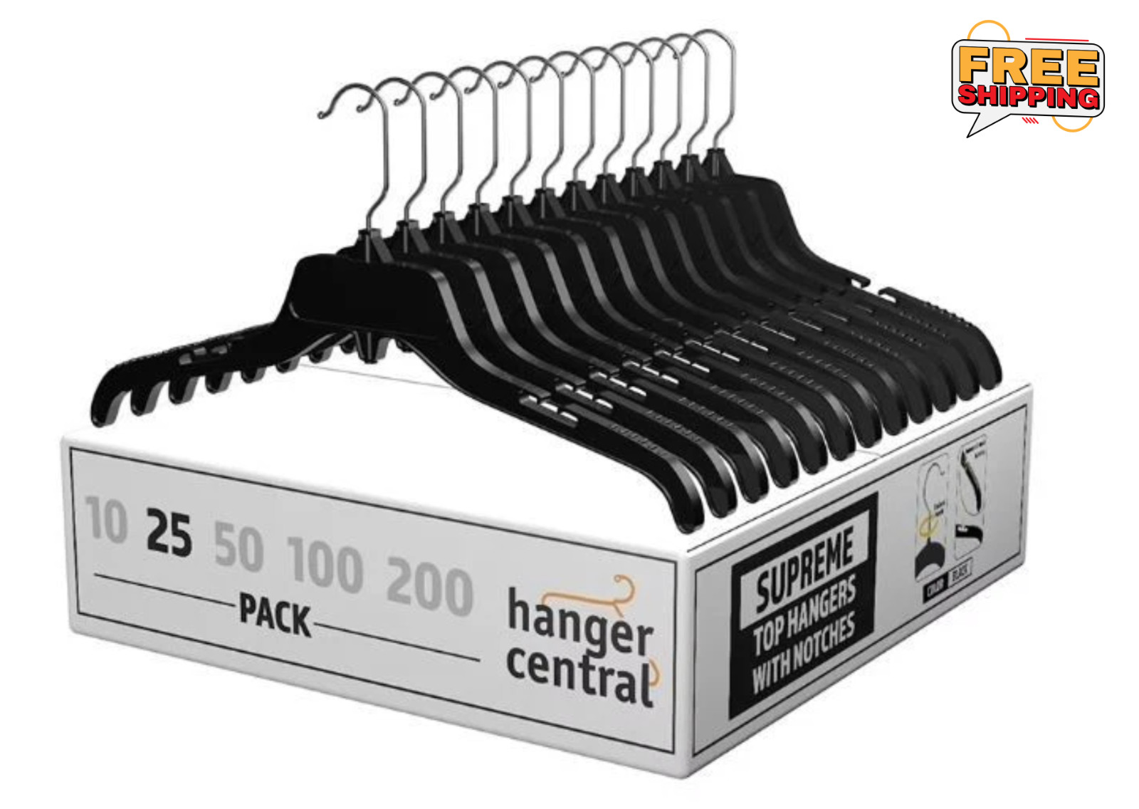 25 Pack Durable Plastic Clothing Hangers with Metal Swivel Hooks, 17 inch,Black 25 Pack Durable Plastic Clothing Hangers with Metal Swivel Hooks, 17 inch,Black