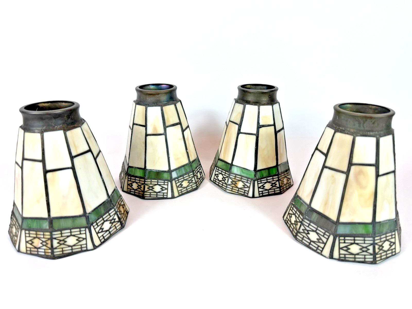 Vintage SPECTRUM Stained Glass Chandelier Shades Set 4 Mission Tiffany Style