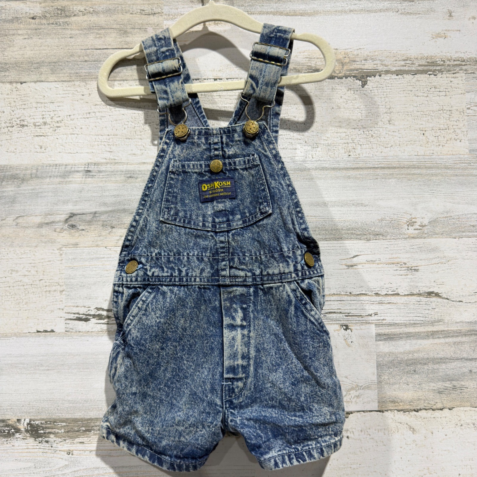 Vintage OshKosh B\'gosh Vestbak Shortalls Kids 3T Blue Acid Wash Denim