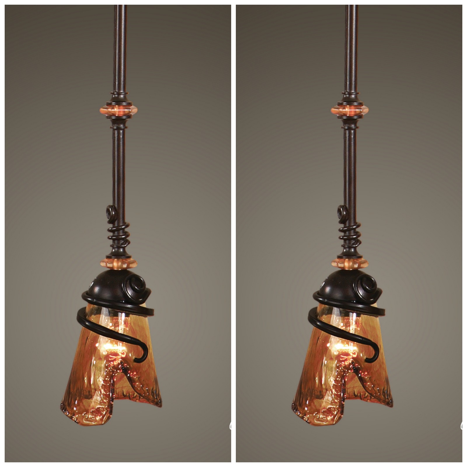 PAIR VITALIA TUSCAN DECOR OIL RUBBED BRONZE METAL PENDANT LIGHTS 21905