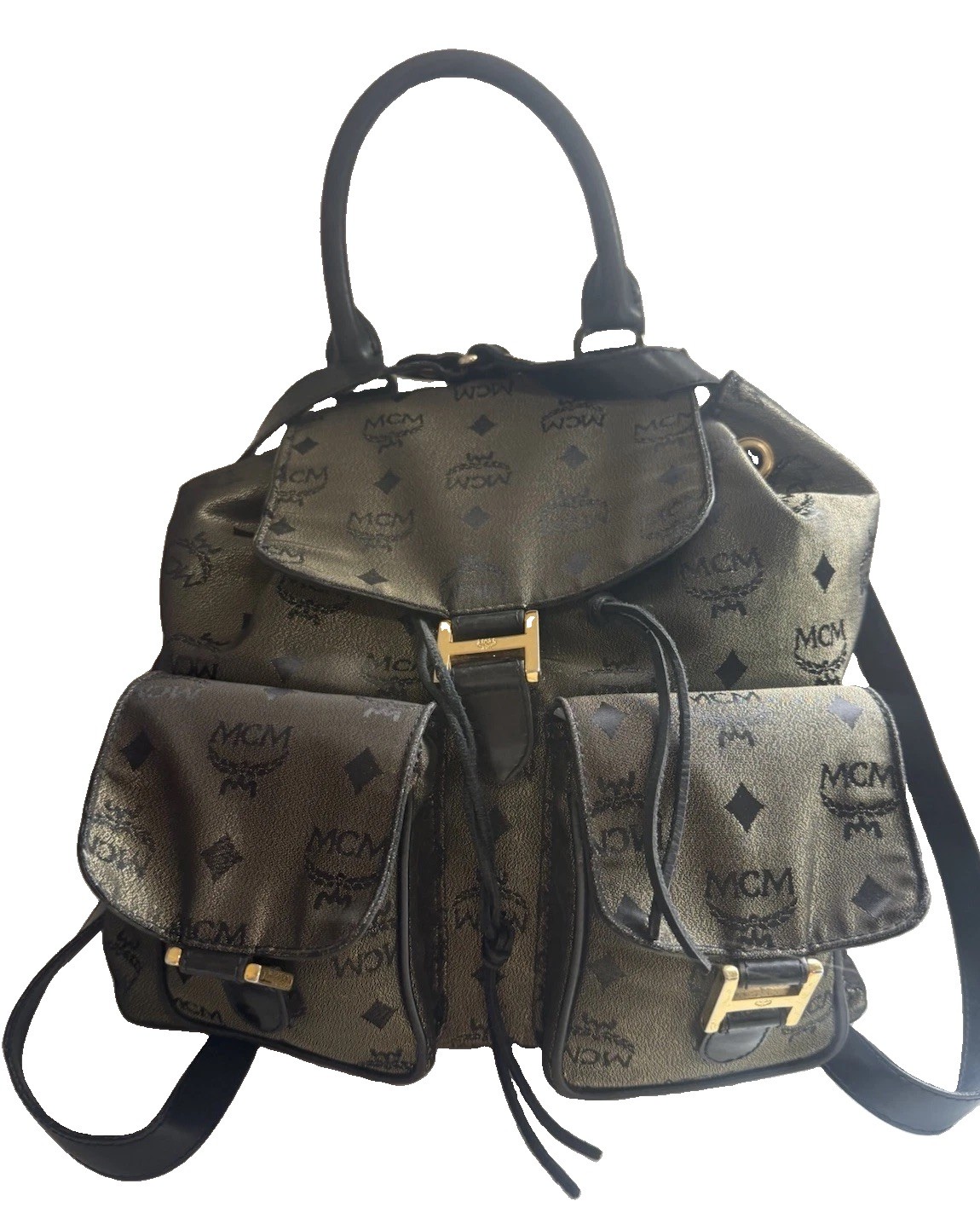 Authentic Vintage MCM Iridescent Gold Green Visetos Backpack Certified