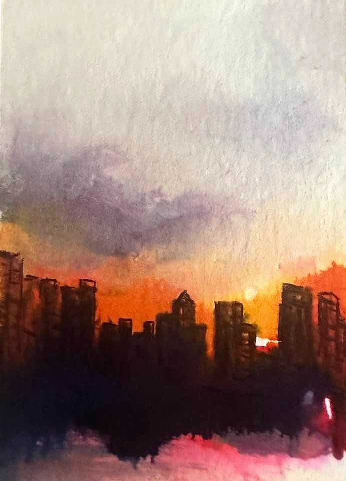 CITYSCAPE - ORIGINAL 100% HAND PAINTED ACRYLIC-OIL ACEO PAINTING ART CARD CITYSCAPE - ORIGINAL 100% HAND PAINTED ACRYLIC-OIL ACEO PAINTING ART CARD