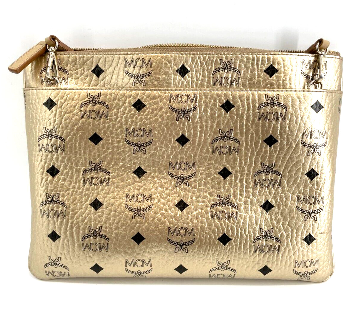 Authentic MCM Metallic Visetos Crossbody Pouch Berline Gold Authentic MCM Metallic Visetos Crossbody Pouch Berline Gold