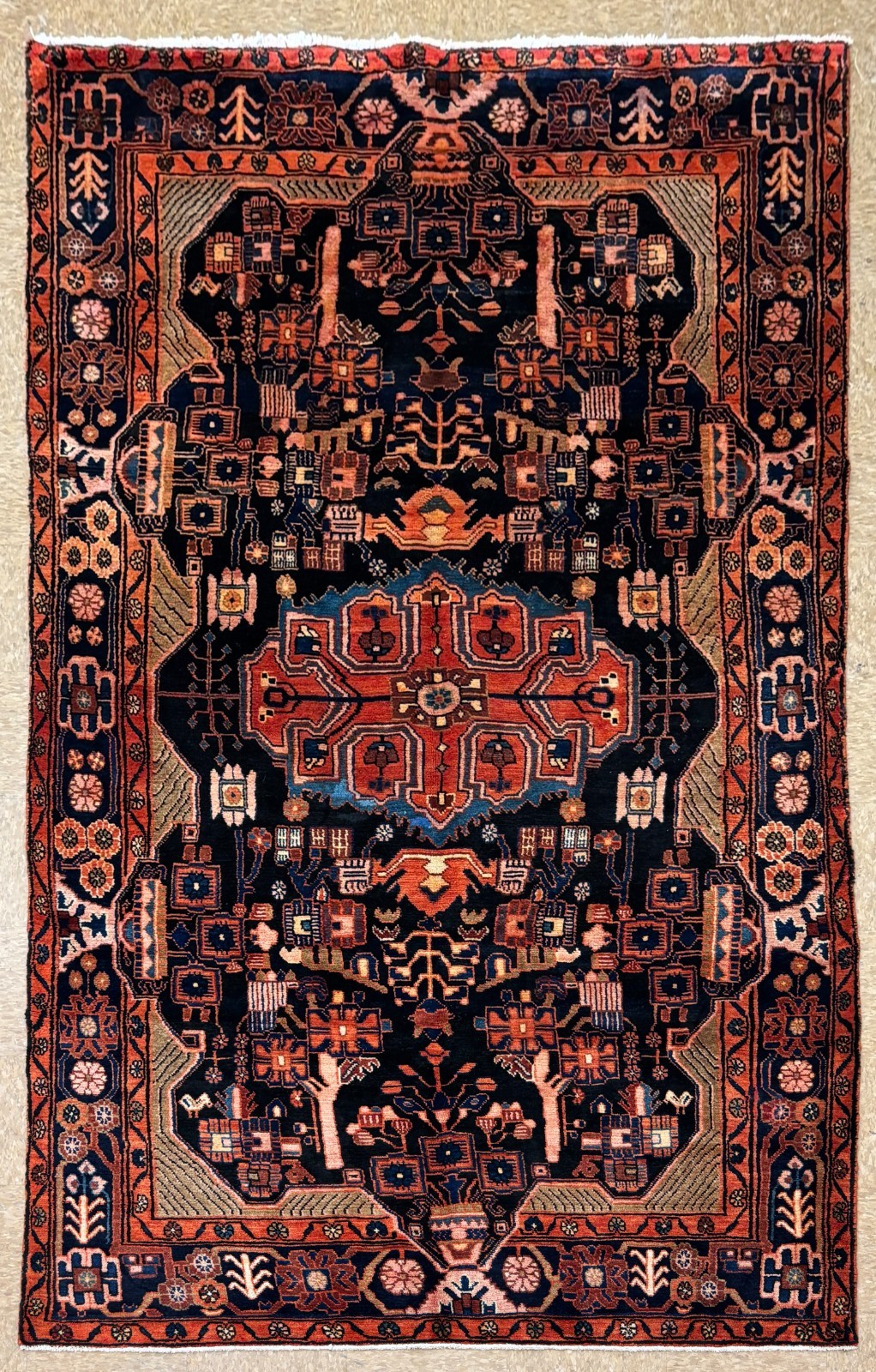 Vintage Nahavand 5x10 Tribal Geometric Hand Knotted Wool Oriental Area Rug Boho