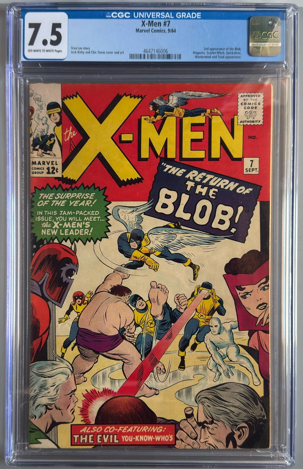 X-Men #7 CGC 7.5 OW/W 1964 2nd Blob Magneto Brotherhood Jack Kirby 