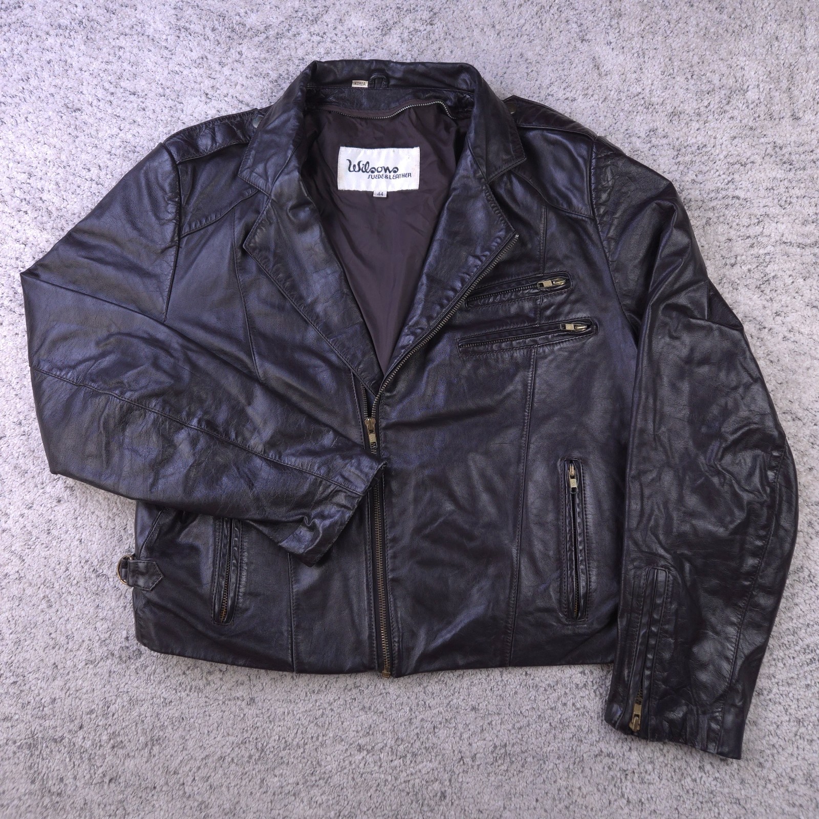 VTG Wilsons Leather Jacket Mens Size 44 Motorcycle Moto Black Asymmetrical Zip VTG Wilsons Leather Jacket Mens Size 44 Motorcycle Moto Black Asymmetrical Zip