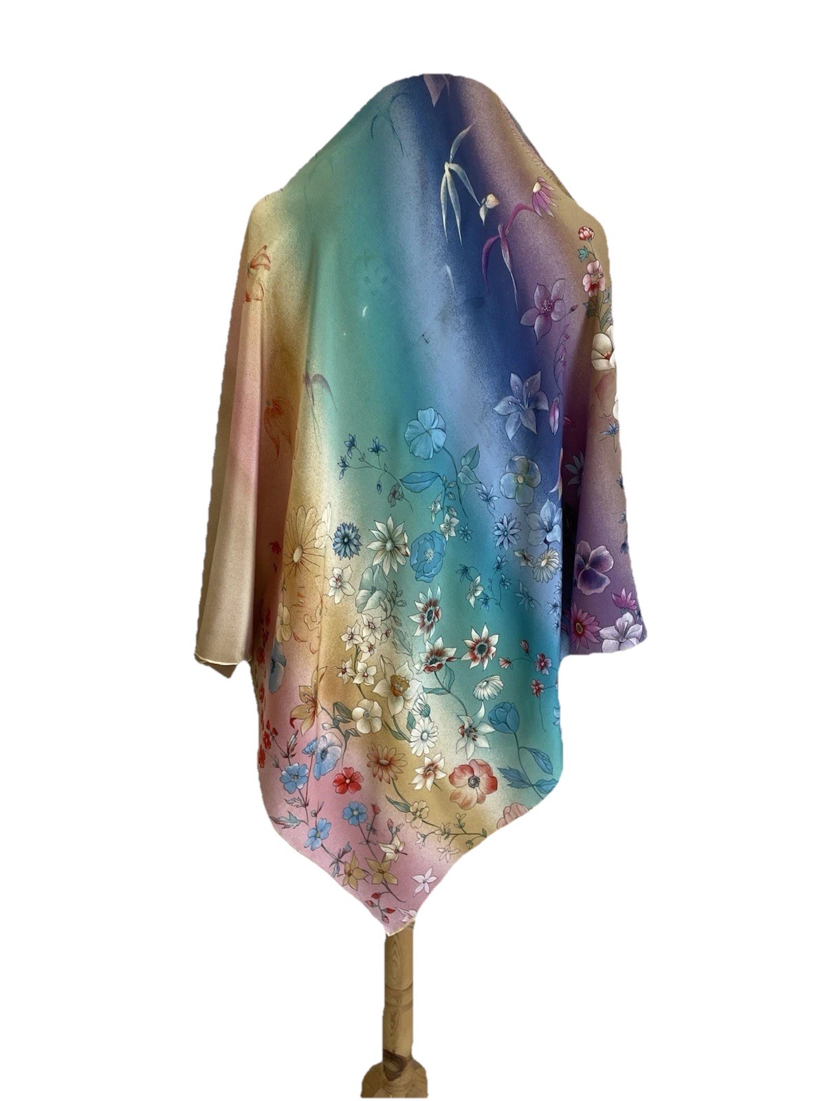 AS16# Vintage Jole Veneziani Italy Silk Scarf Rainbow Gradient Ombre Floral