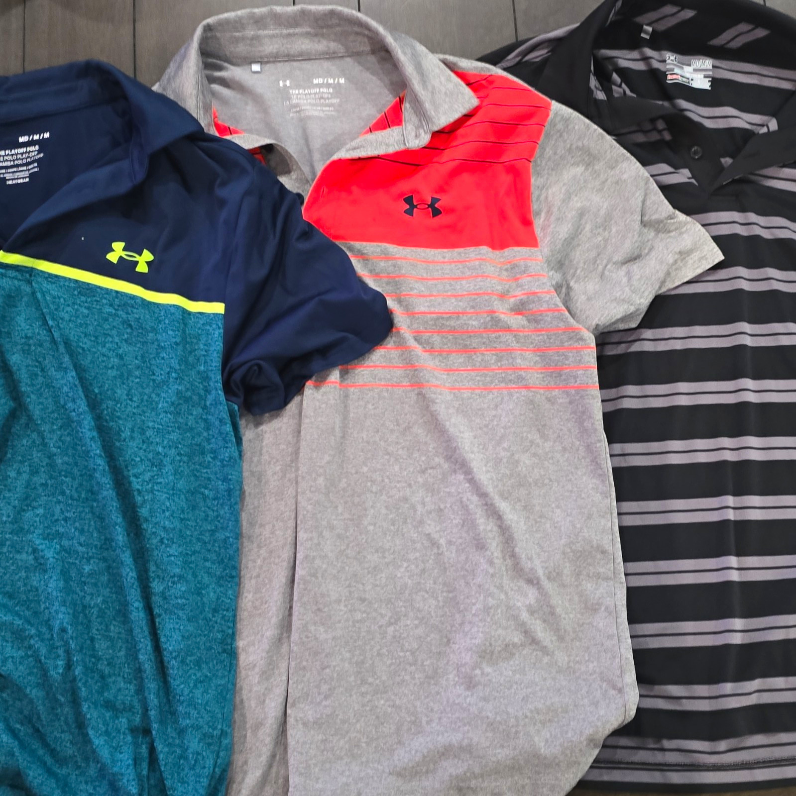 6 Piece Under Armour Men\'s M Polo Short Sleeve Striped Collared Button Logo 6 Piece Under Armour Men\'s M Polo Short Sleeve Striped Collared Button Logo
