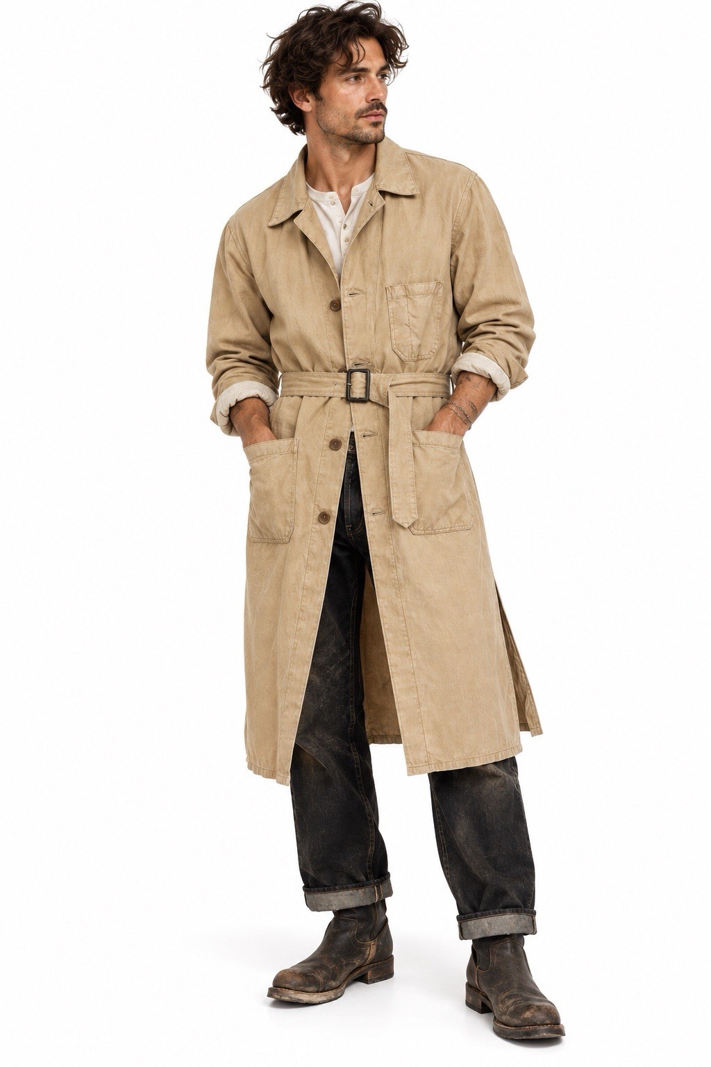 vintage 1940s FRETZ BROTHERS work coat tan MEDIUM sanforized shop smock duster
