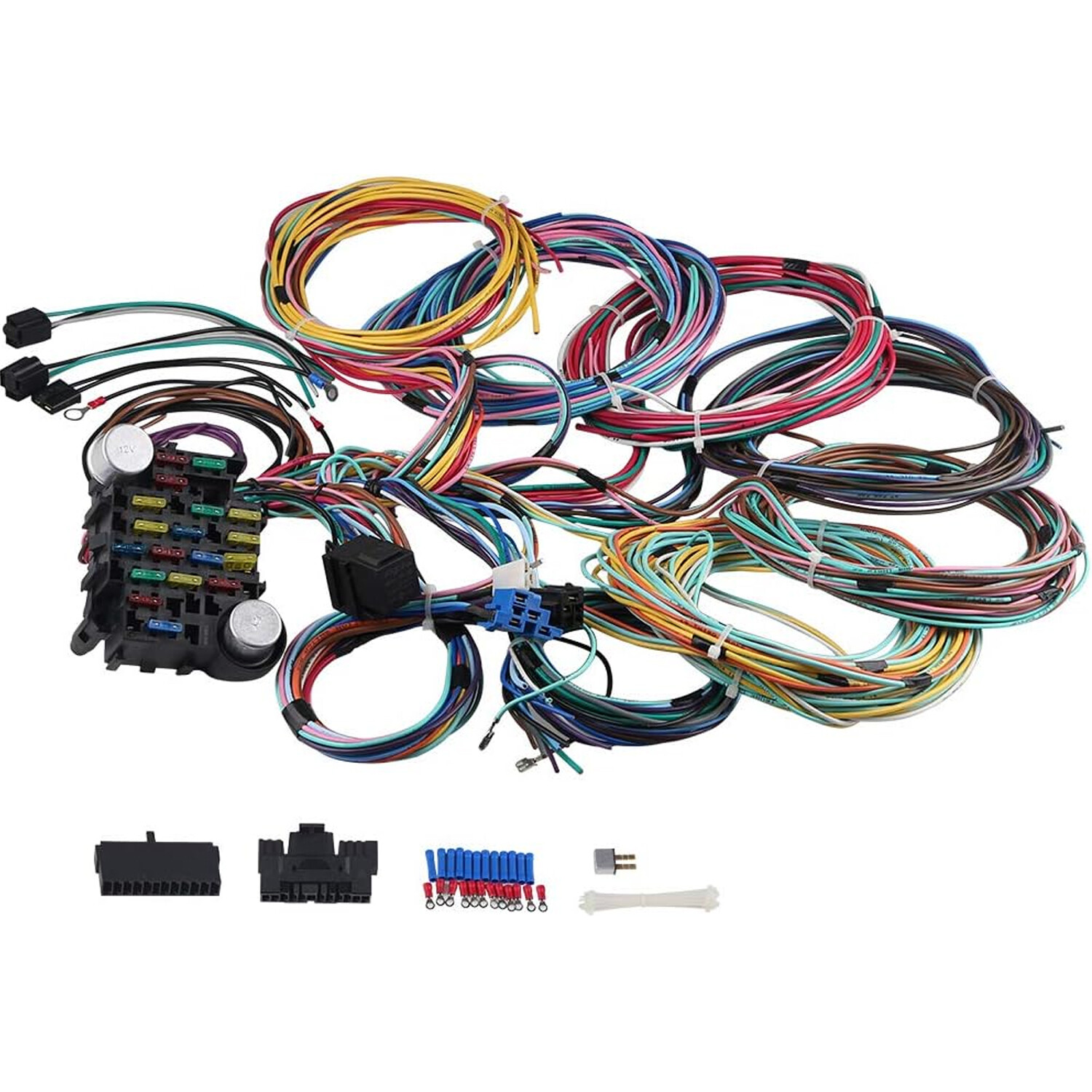 21 Circuit Wiring Harness 12V,18 fuses Extra Long Wire Harness For GM Chevy Ford