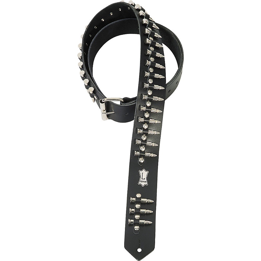 Levy\'s Boot Leather Guitar Strap With Metal Bullets Black