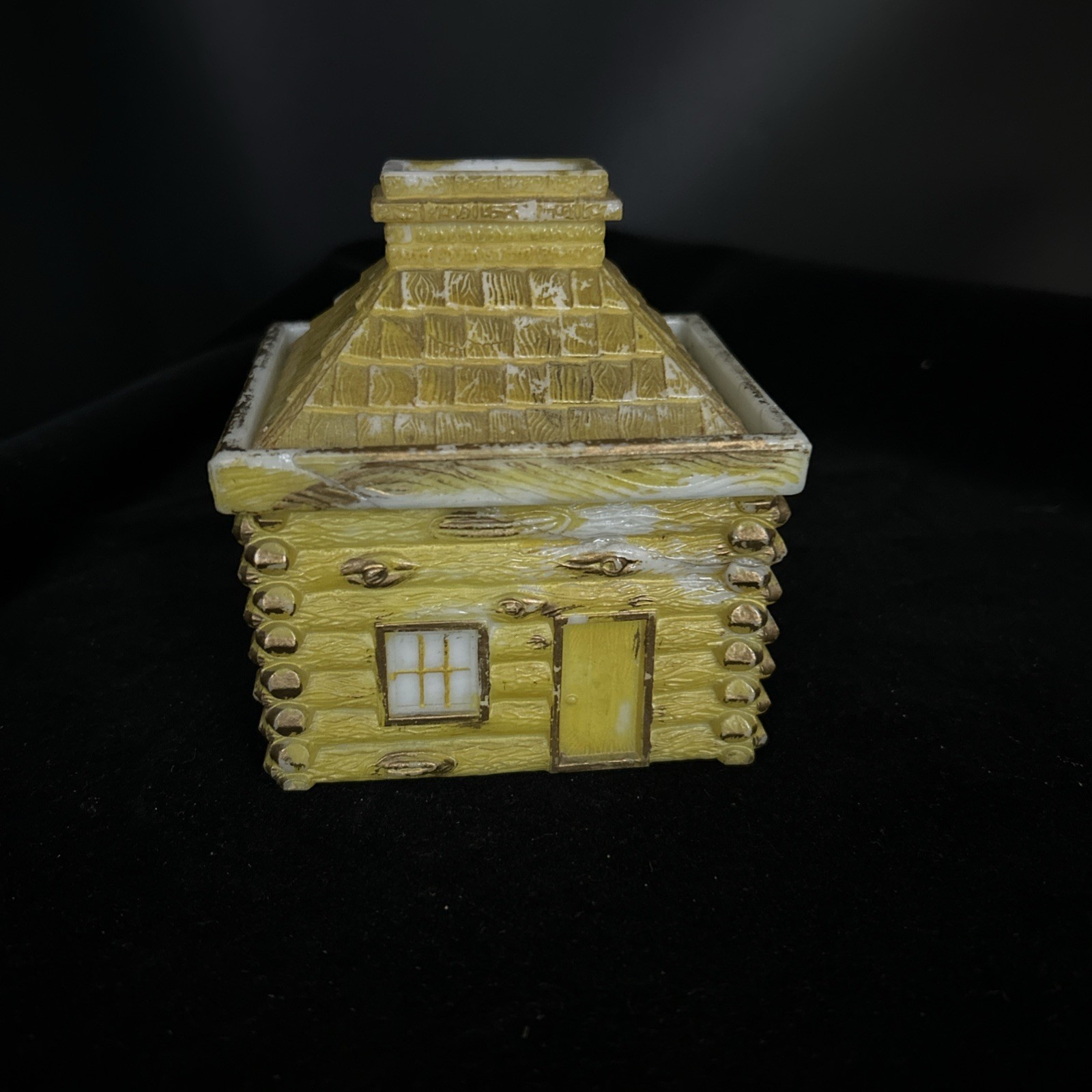 Antique Westmoreland Milk Glass Log Cabin Mustard Jar Bank Original Paint