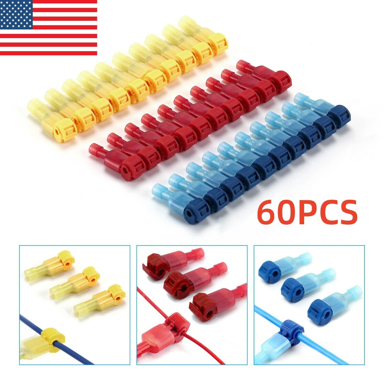 240/60Pcs T-Taps Wire Terminal Connectors Insulated 22-10 AWG Quick Splice Kit