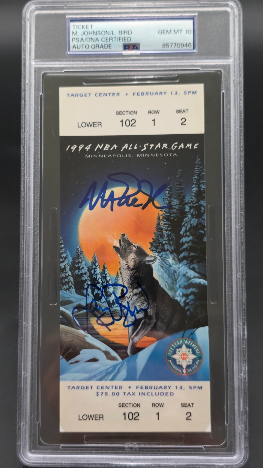 🏀Larry Bird & Magic Johnson Signed 1994 NBA All Star Game Ticket PSA Auto 10🏀