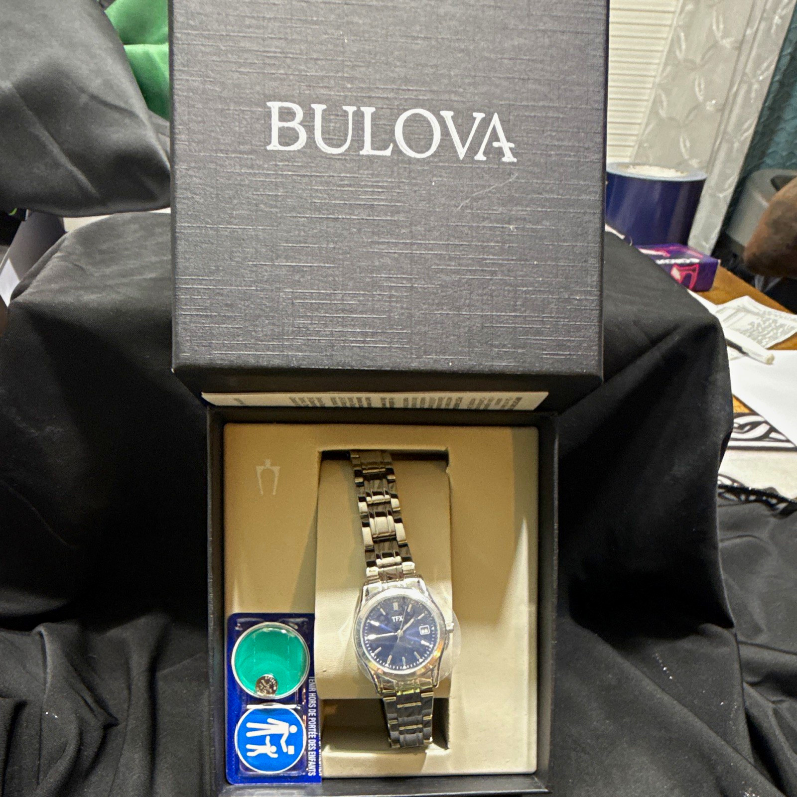Bulova TFX Women\'s Quartz Analog Watch Blue Dial SS Silver Bracelet Date Box Bulova TFX Women\'s Quartz Analog Watch Blue Dial SS Silver Bracelet Date Box