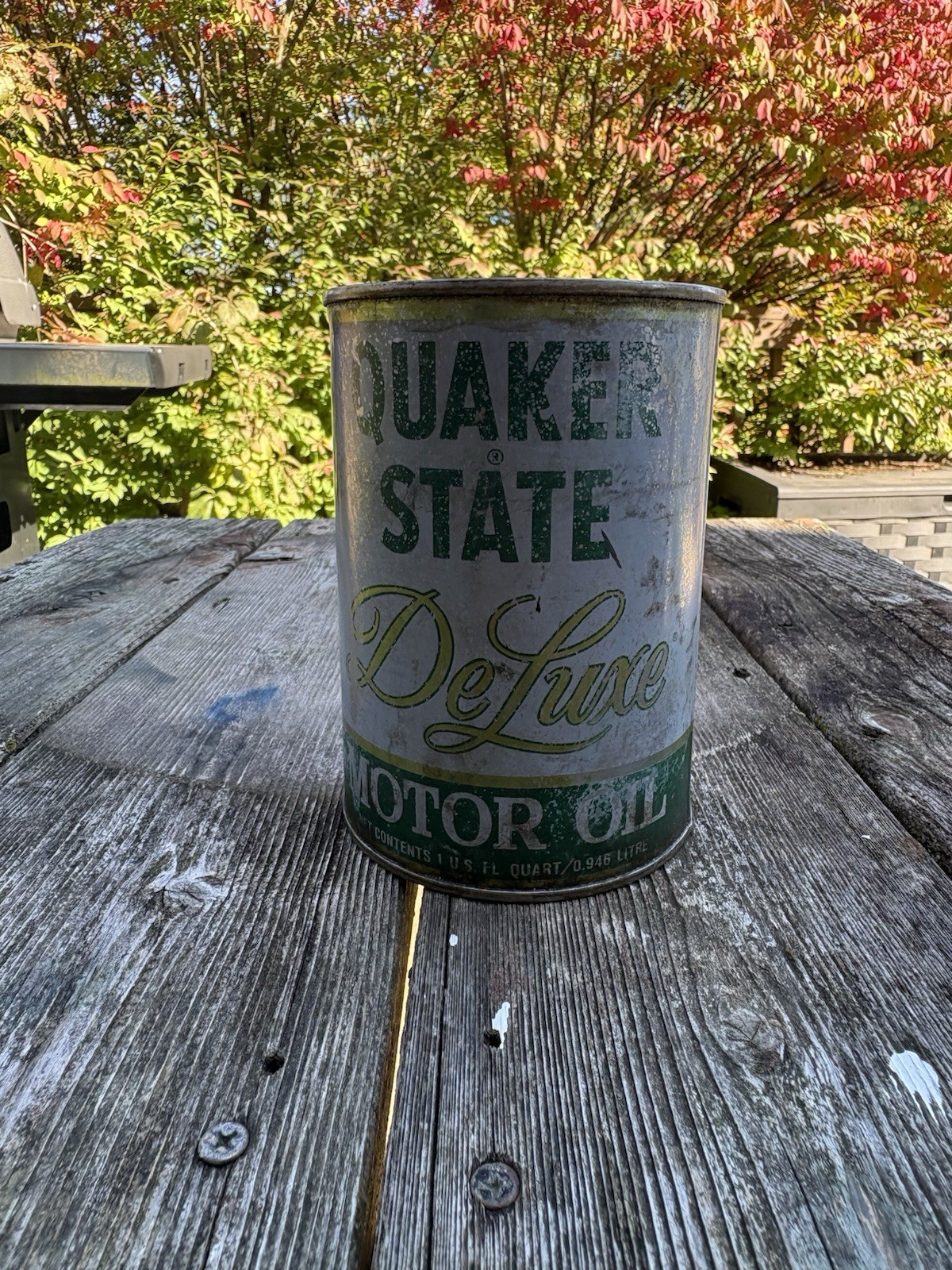 Vintage Quaker State DeLuxe Motor Oil 1 Quart Metal Can Gas Oil Petroliana