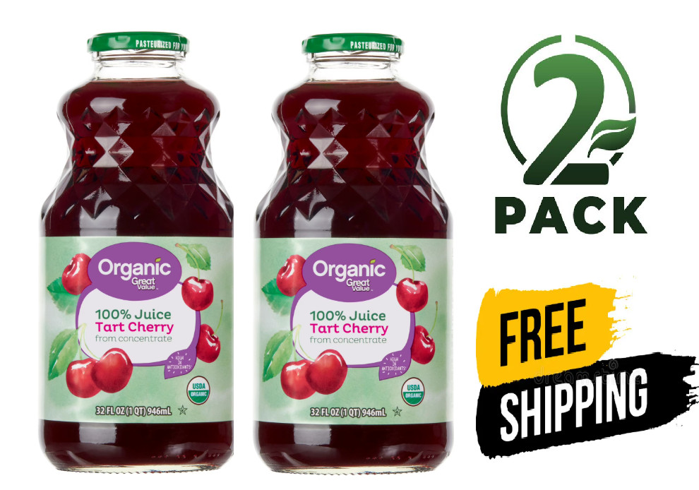 Great Value Organic 100% Tart Cherry Juice, 32 fl oz, Pack of 2