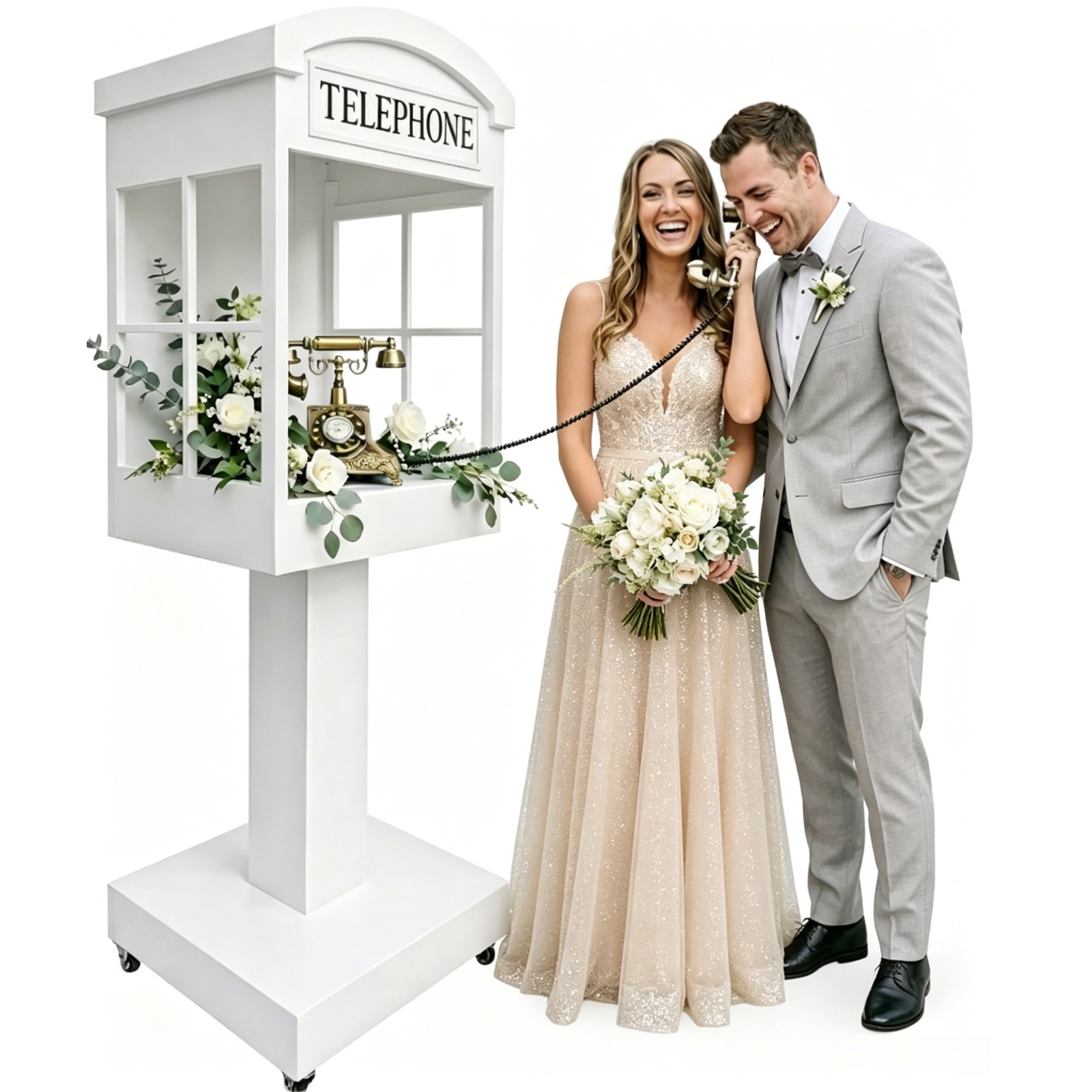 Audio Guest Book Phone Booth Stand with Wheels Telephone Booth for Wedding Party