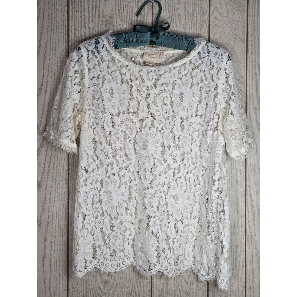 Vanessa Virginia Anthropologie Elysian Lace Top Blouse Ivory Cream Medium M EUC