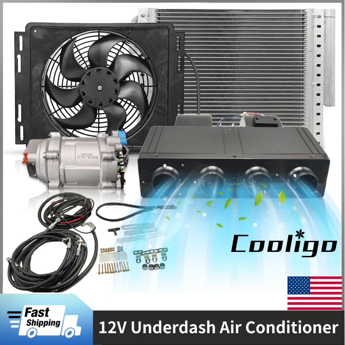 12V Air Conditioning Cool Only Under Dash Electric Compressor A/C Kit 12000 BTU