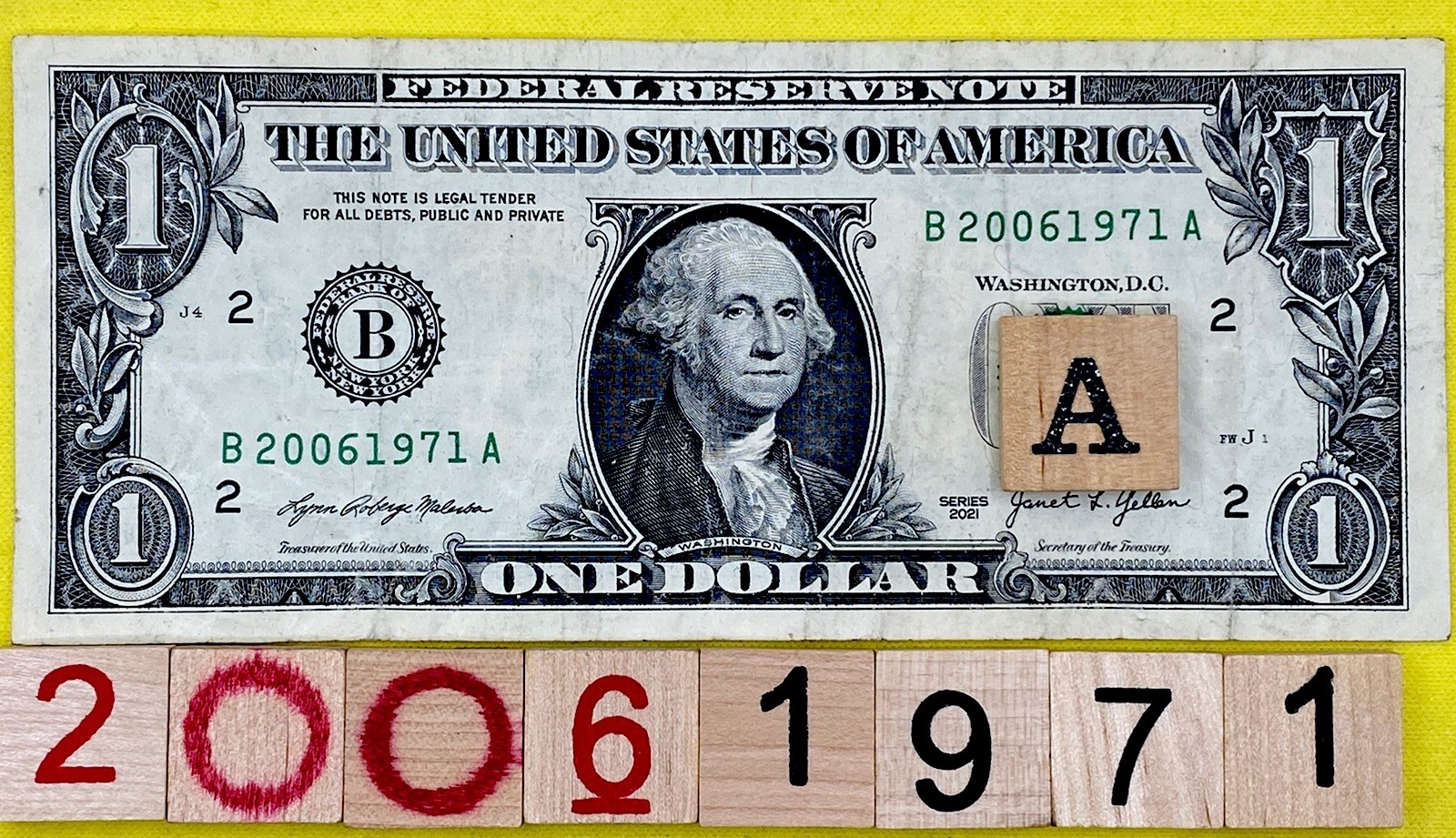 2006 1971 Tombstone Year Note 1s 0s Fancy Serial Number One Dollar Bill FRN 2021
