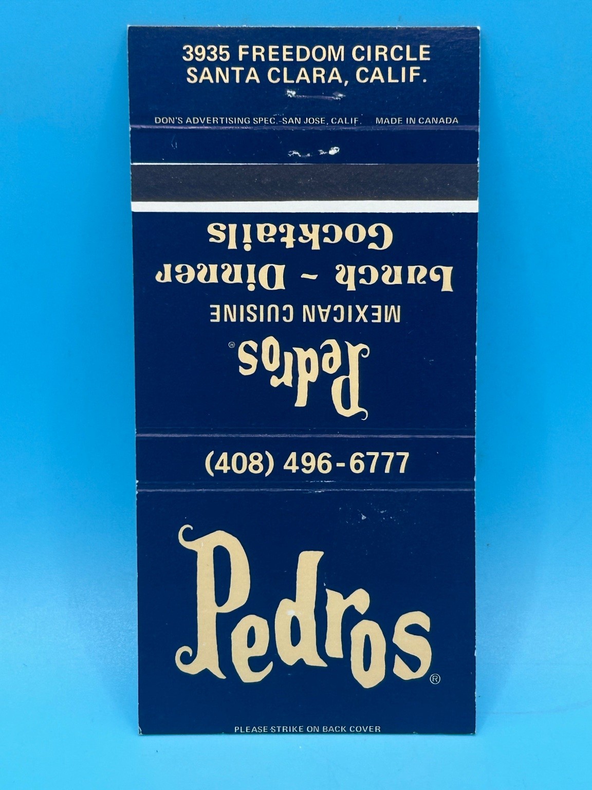 Vintage Pedro\'s Mexican Cuisine Matchbook Santa Clara CA Restaurant Ad