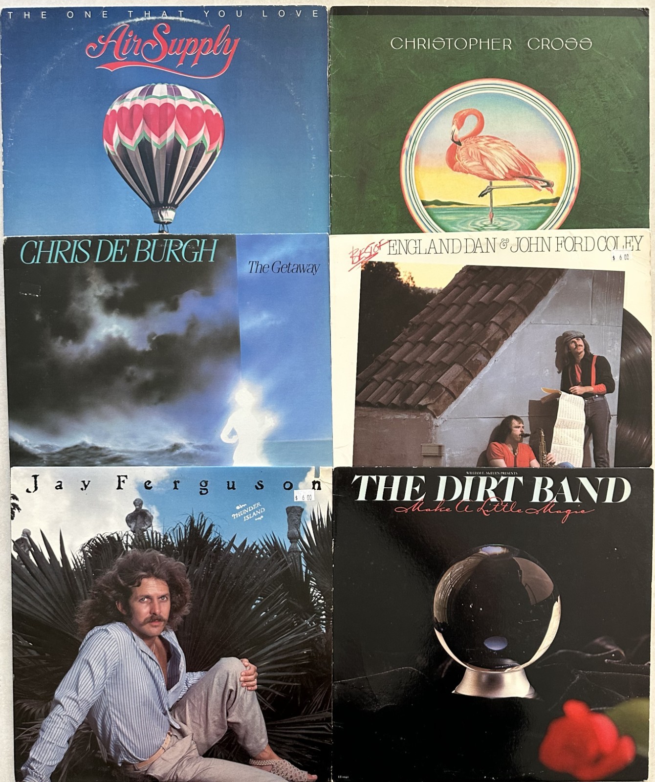 YACHT ROCK 6 vinyl LP lot -  Air Supply - Christopher Cross - The Dirt Band - +3