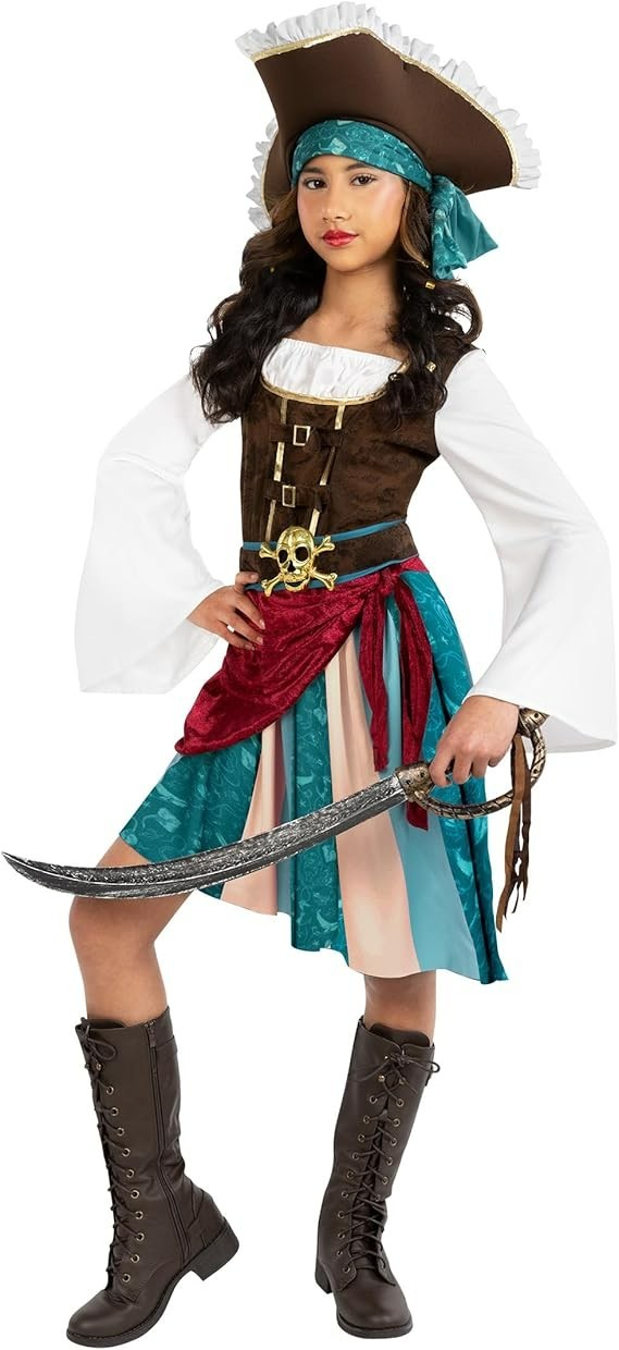 Girls Pirate Captain Costume Kids Caribbean Buccaneer Dress & Hat 4 - 14 Yrs Girls Pirate Captain Costume Kids Caribbean Buccaneer Dress & Hat 4 - 14 Yrs