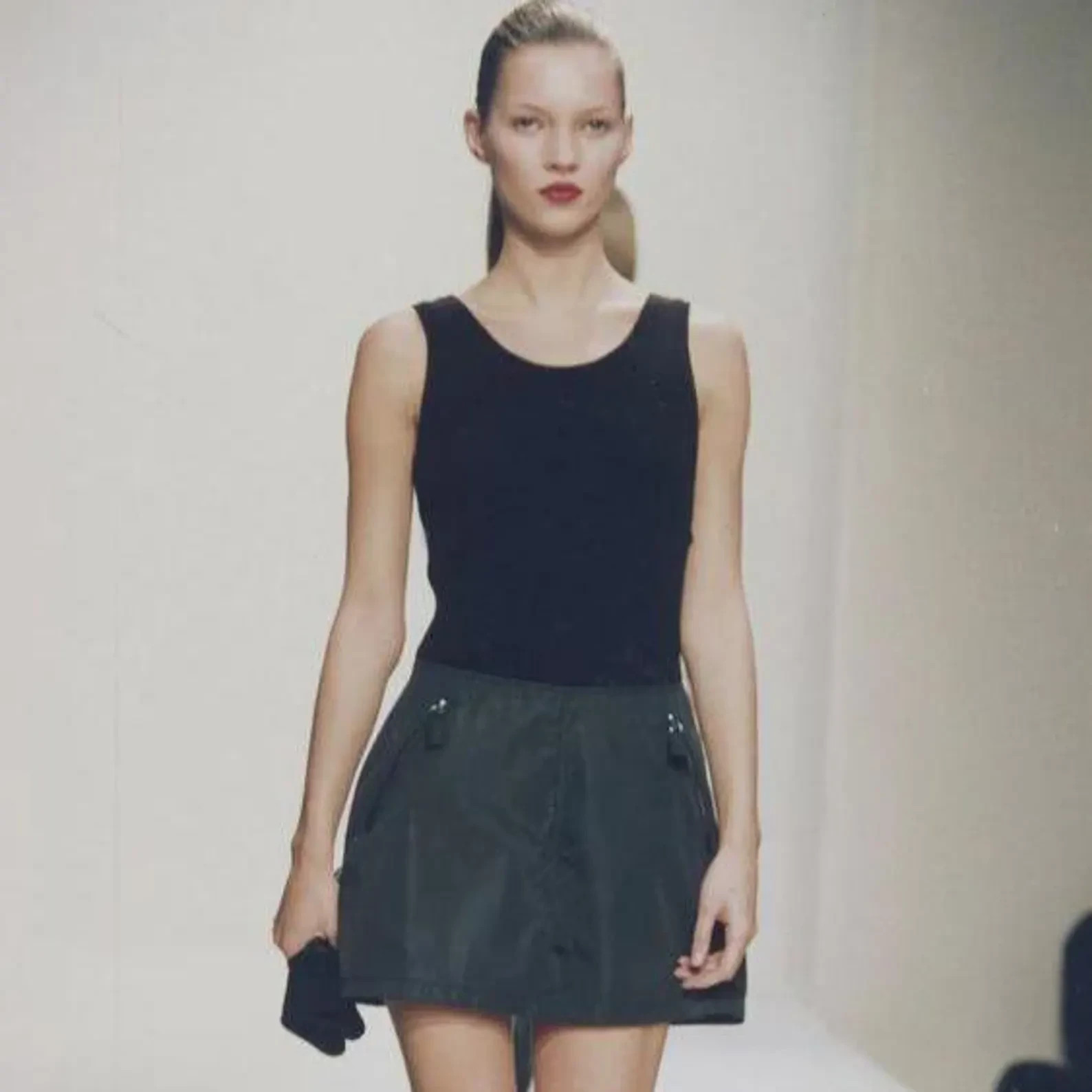 VINTAGE PRADA Fall 1994 Nylon Mini Skirt  Anthracite Bottom 1990s Archive Design
