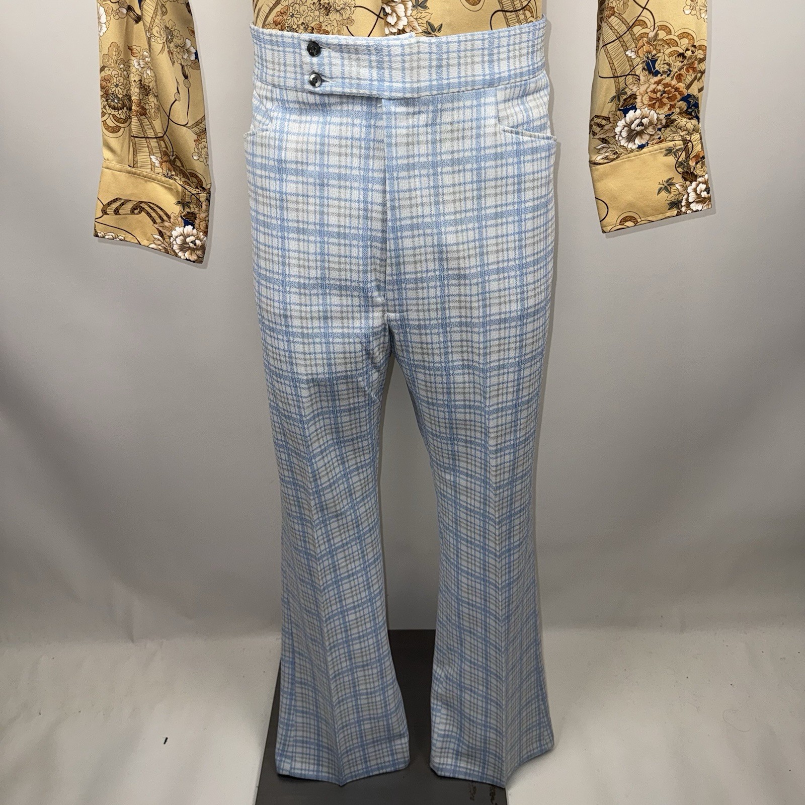 Vintage Haband Disco Pants Mens 38 32 Plaid Polyester Leisure Suit Disco 60s 70s