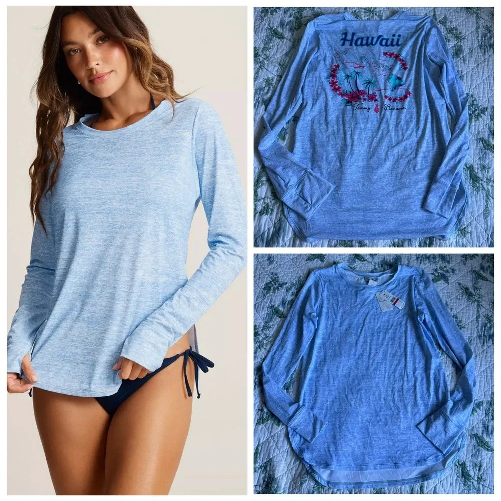 Tommy Bahama Hawaii Exclusive Rash Guard Light Blue XS UPF 50 Sun Shirt Tommy Bahama Hawaii Exclusive Rash Guard Light Blue XS UPF 50 Sun Shirt