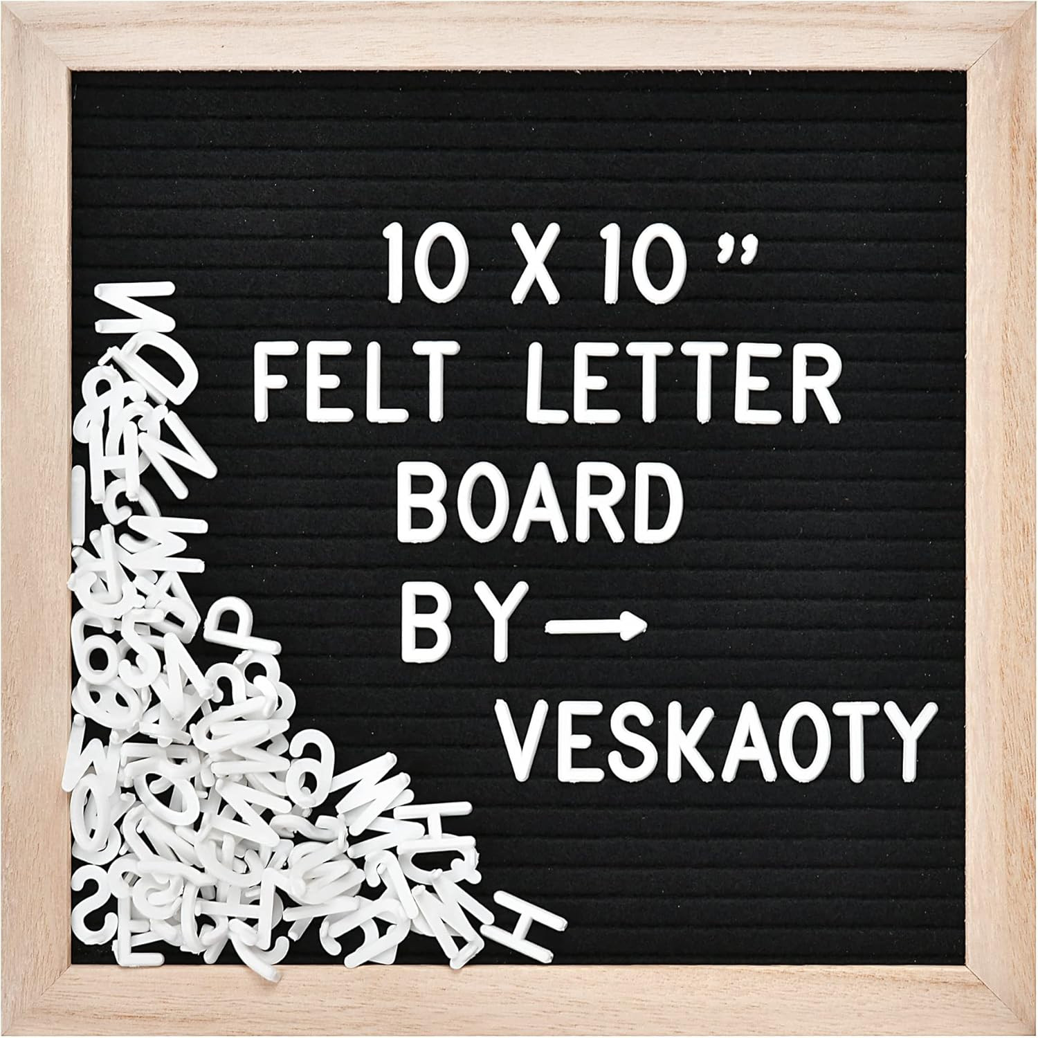 Felt Letter Board with 294 Letters, 10 X 10 Inch, Black & Wood Felt Letter Board with 294 Letters, 10 X 10 Inch, Black & Wood