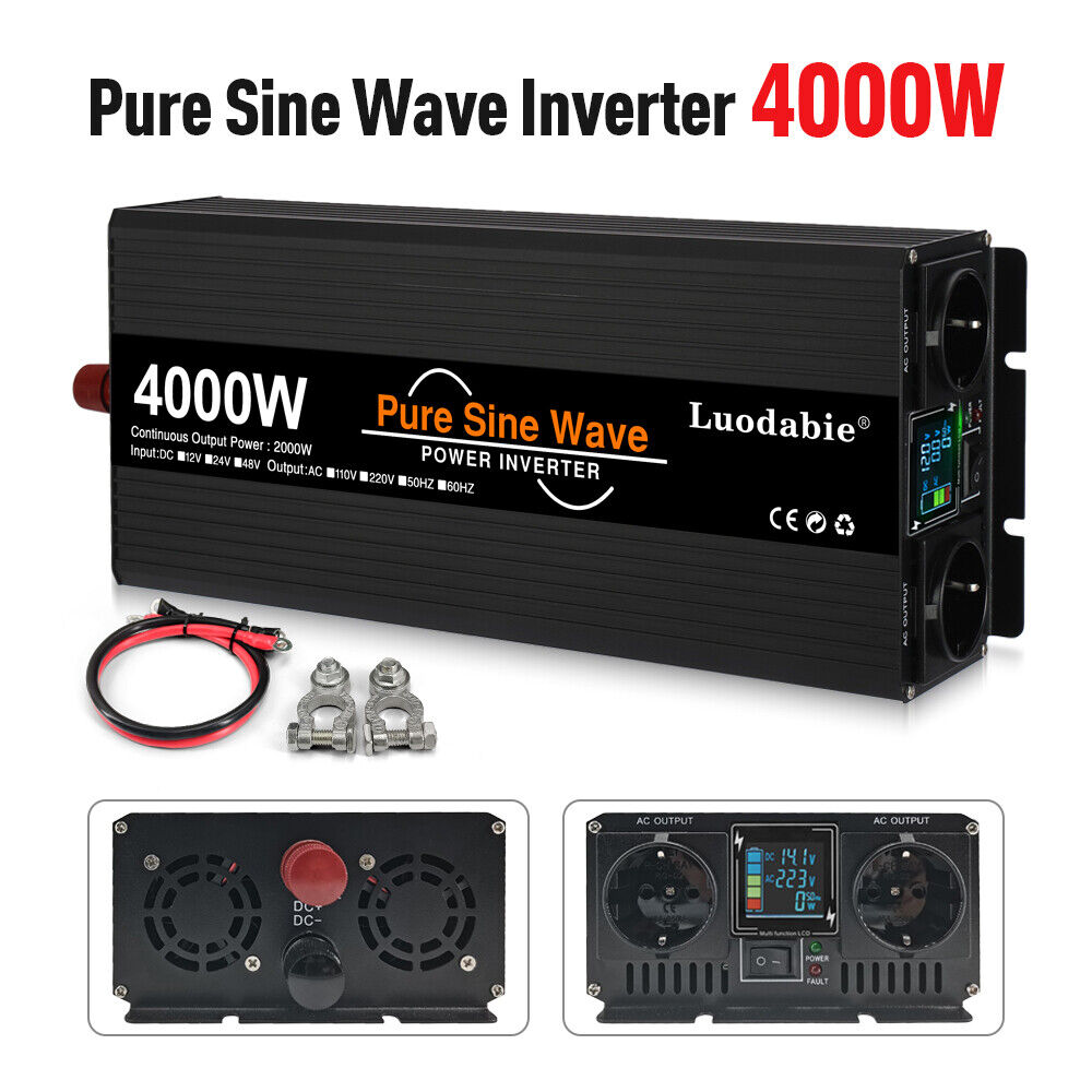 4000W 5000W 6000W Car Power Inverter 12V to 110V Pure Sine LCD Converter Camping