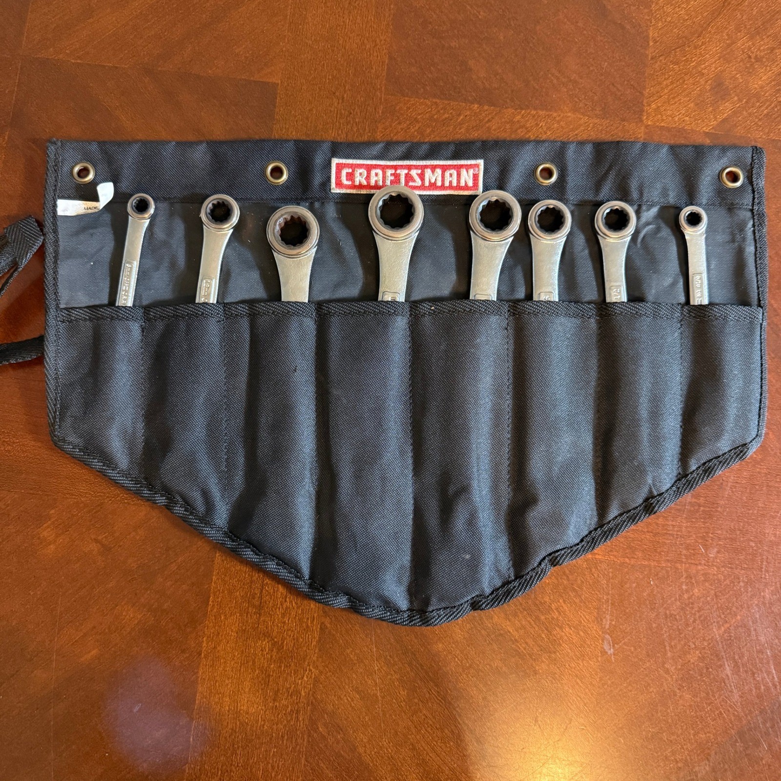 Craftsman USA 8 Pc Ratcheting Box End Wrench Set with Original Roll Case Vintage