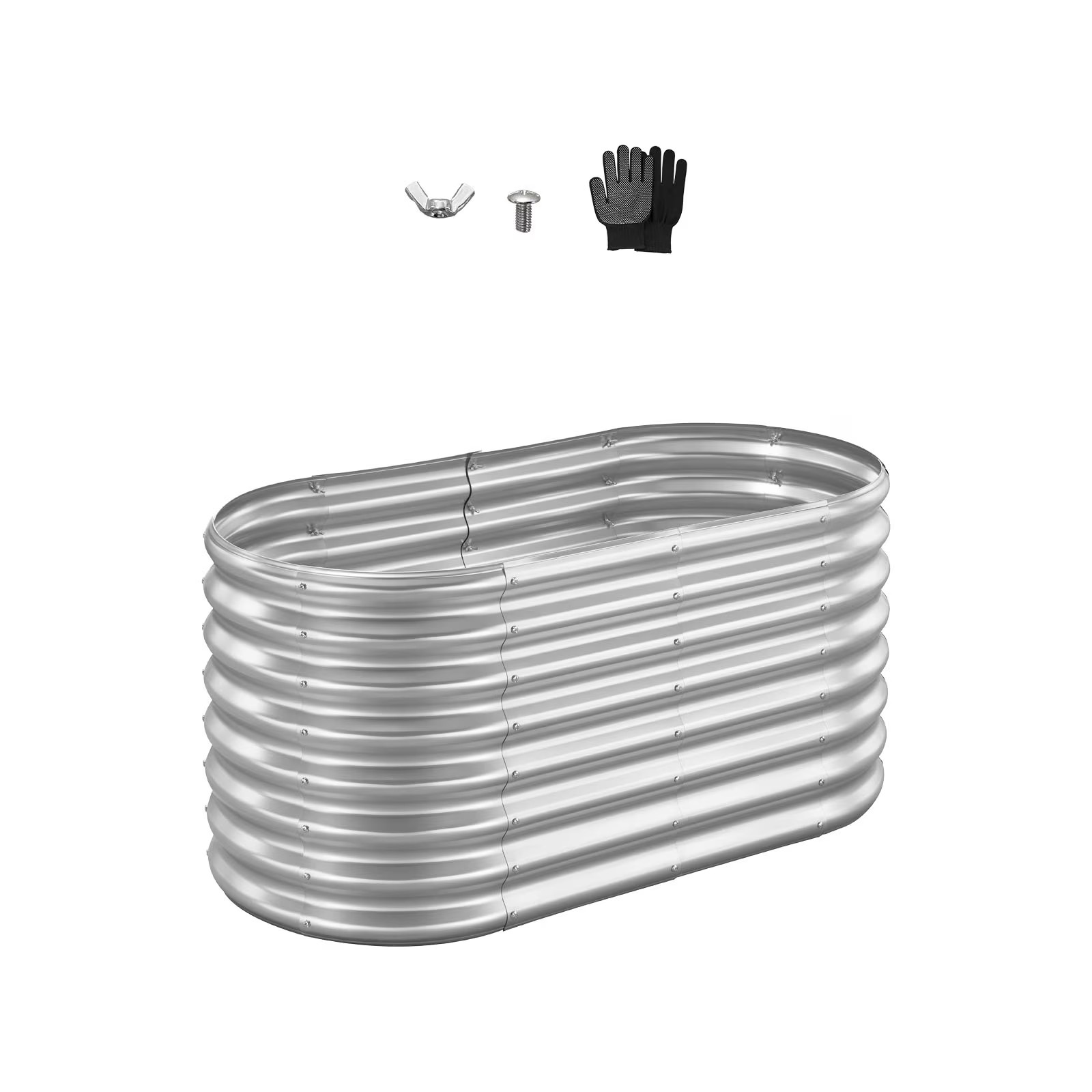 Metal Raised Garden Bed, 4 x 2 x 2 ft Oval Outdoor Galvanized Planter Box, Open Metal Raised Garden Bed, 4 x 2 x 2 ft Oval Outdoor Galvanized Planter Box, Open